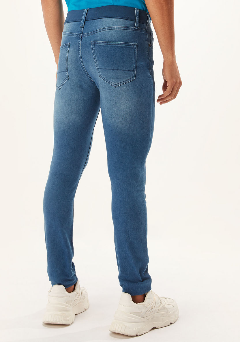 Solid Slim Fit Jeans with Zip Closure and Pockets-Jeans-image-3