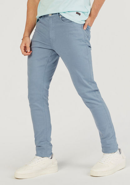 Solid Skinny Fit Jeans with Pockets and Button Closure-Jeans-image-0