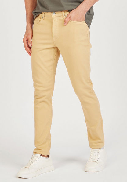 Solid Skinny Fit Jeans with Pockets and Button Closure-Jeans-image-0