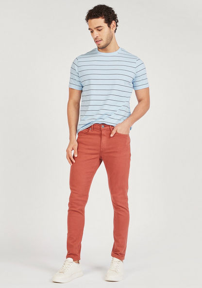 Solid Skinny Fit Jeans with Pockets and Button Closure-Jeans-image-1
