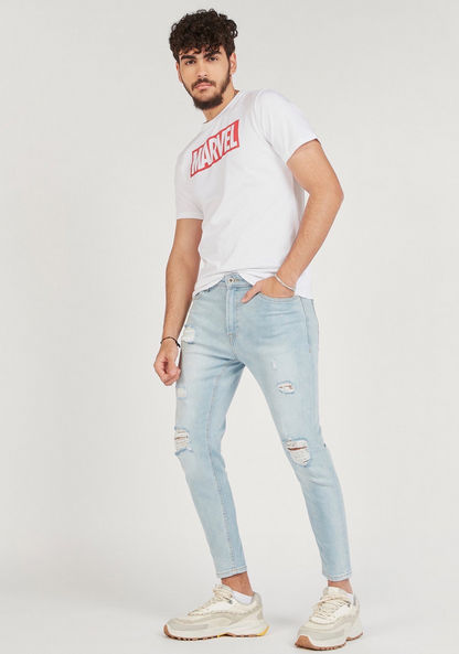 Ripped Mid-Rise Jeans with Button Closure and Pockets-Jeans-image-1