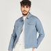 Solid Denim Trucker Jacket with Flap Pockets and Button Closure-Jackets-thumbnailMobile-4