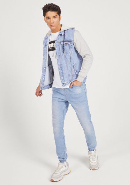 Solid Button Up Denim Jacket with Long Sleeves and Hood-Jackets-image-1