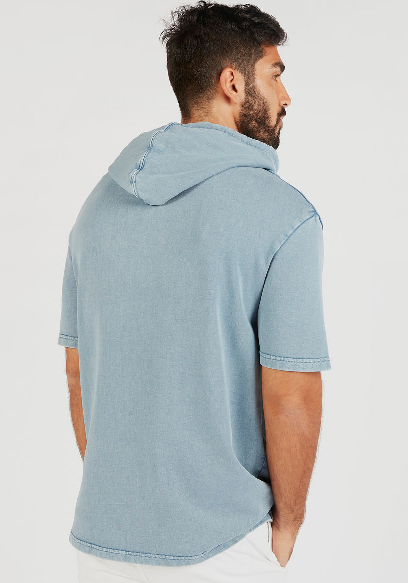 Printed Hooded Sweatshirt with Short Sleeves and Kangaroo Pocket-Sweatshirts-image-3