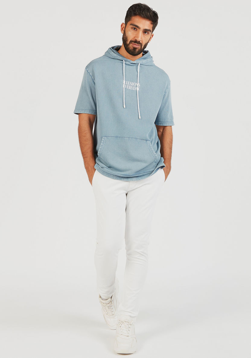 Printed Hooded Sweatshirt with Short Sleeves and Kangaroo Pocket-Sweatshirts-image-6