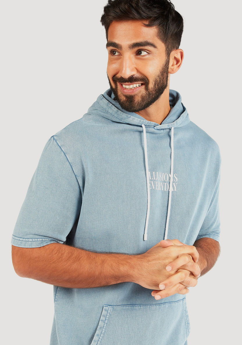 Printed Hooded Sweatshirt with Short Sleeves and Kangaroo Pocket-Sweatshirts-image-7