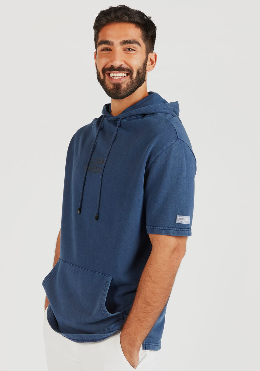 Printed Hooded Sweatshirt with Short Sleeves and Kangaroo Pocket-Sweatshirts-image-4