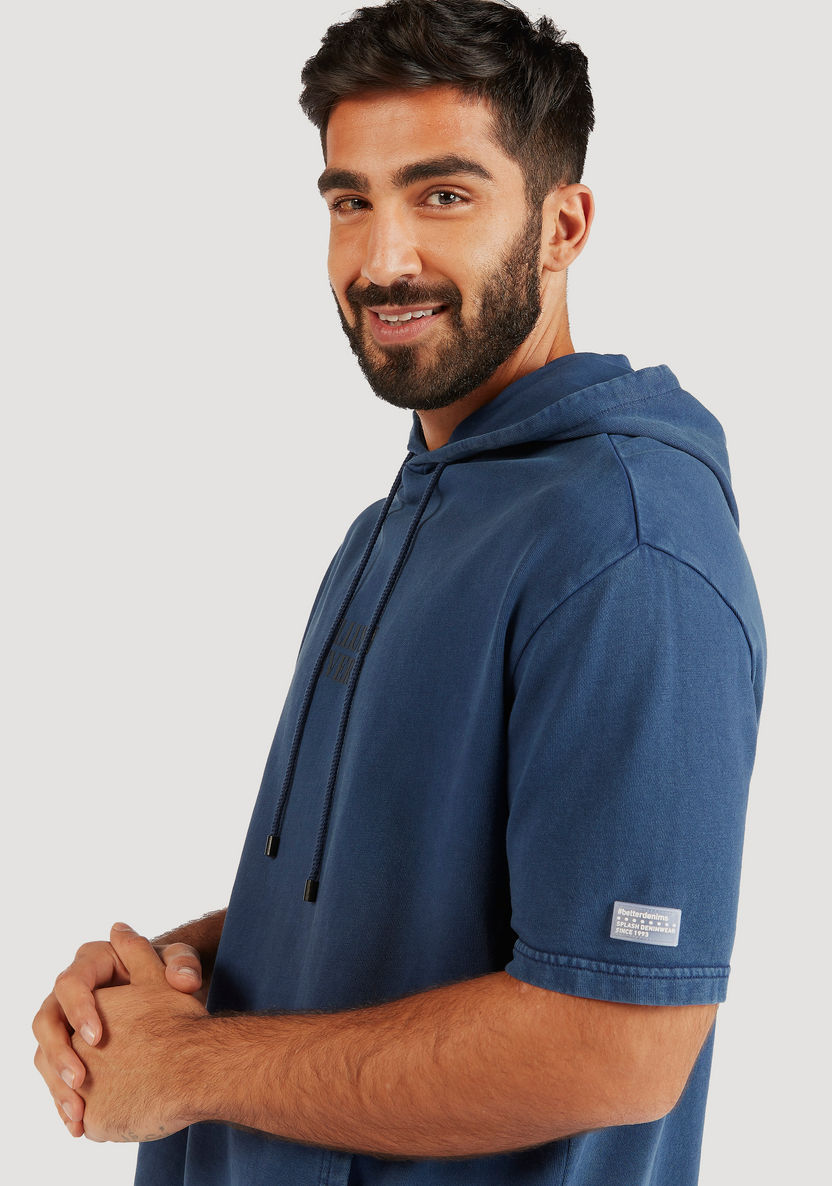 Printed Hooded Sweatshirt with Short Sleeves and Kangaroo Pocket-Sweatshirts-image-5