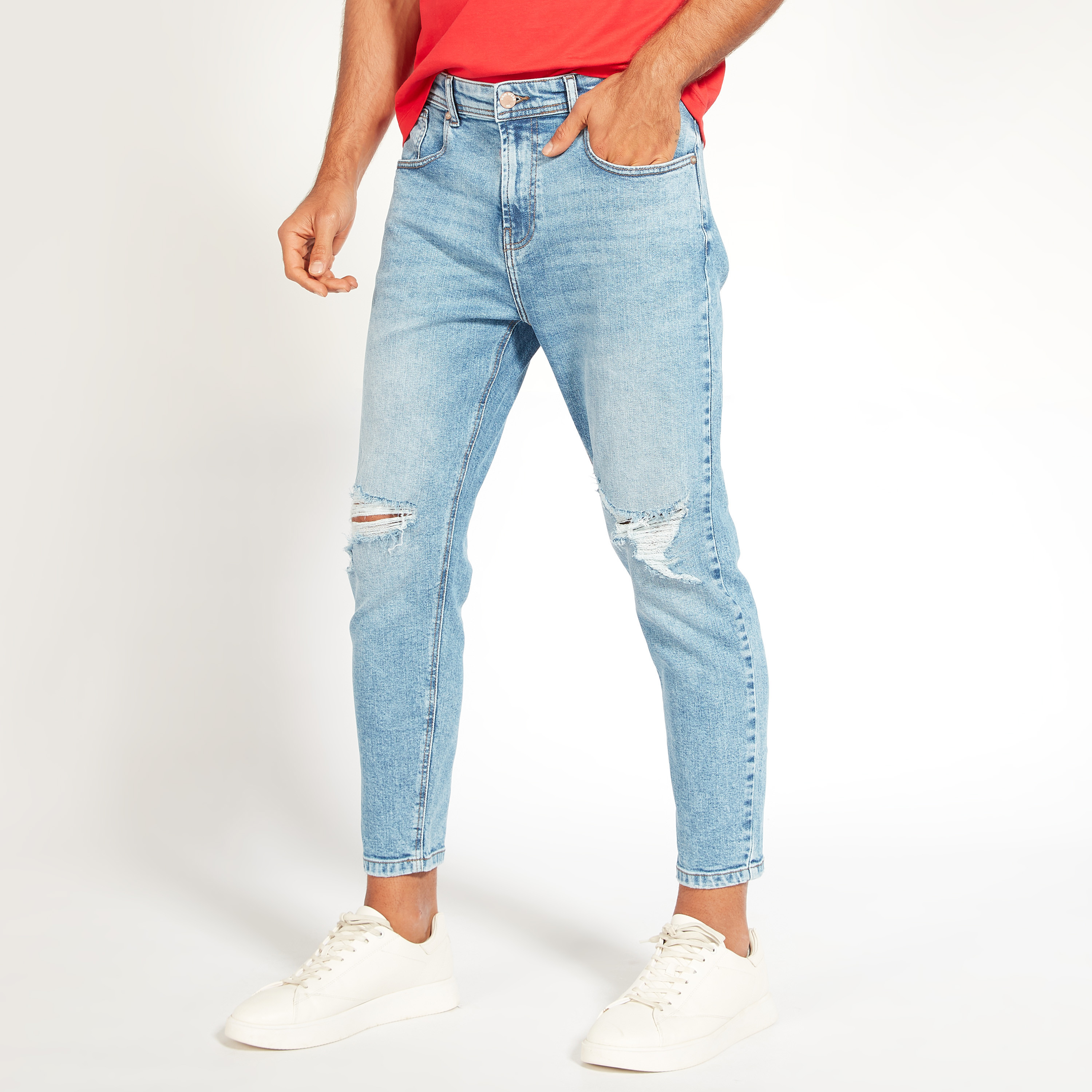 Shop Sustainable Ripped MidRise Denim Jeans with Button Closure Online
