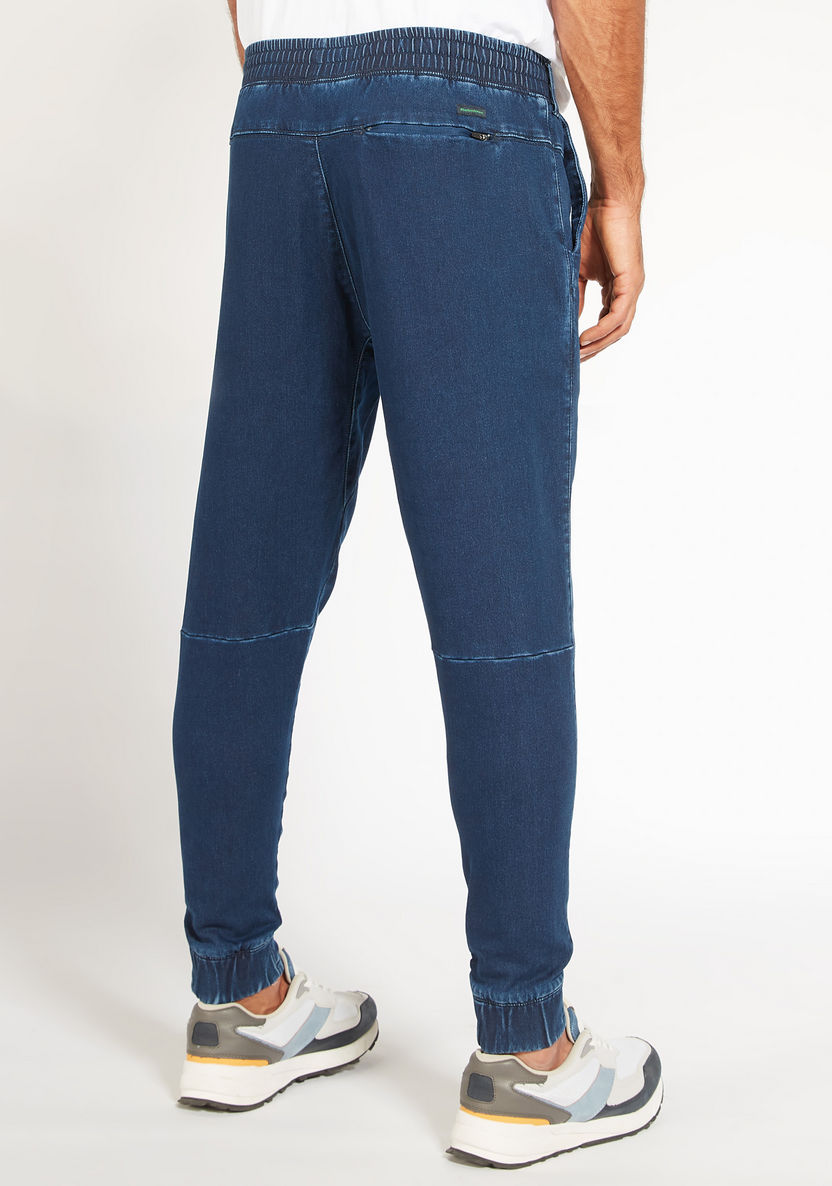 Solid Denim Joggers with Drawstring Closure and Pockets-Jeans-image-3