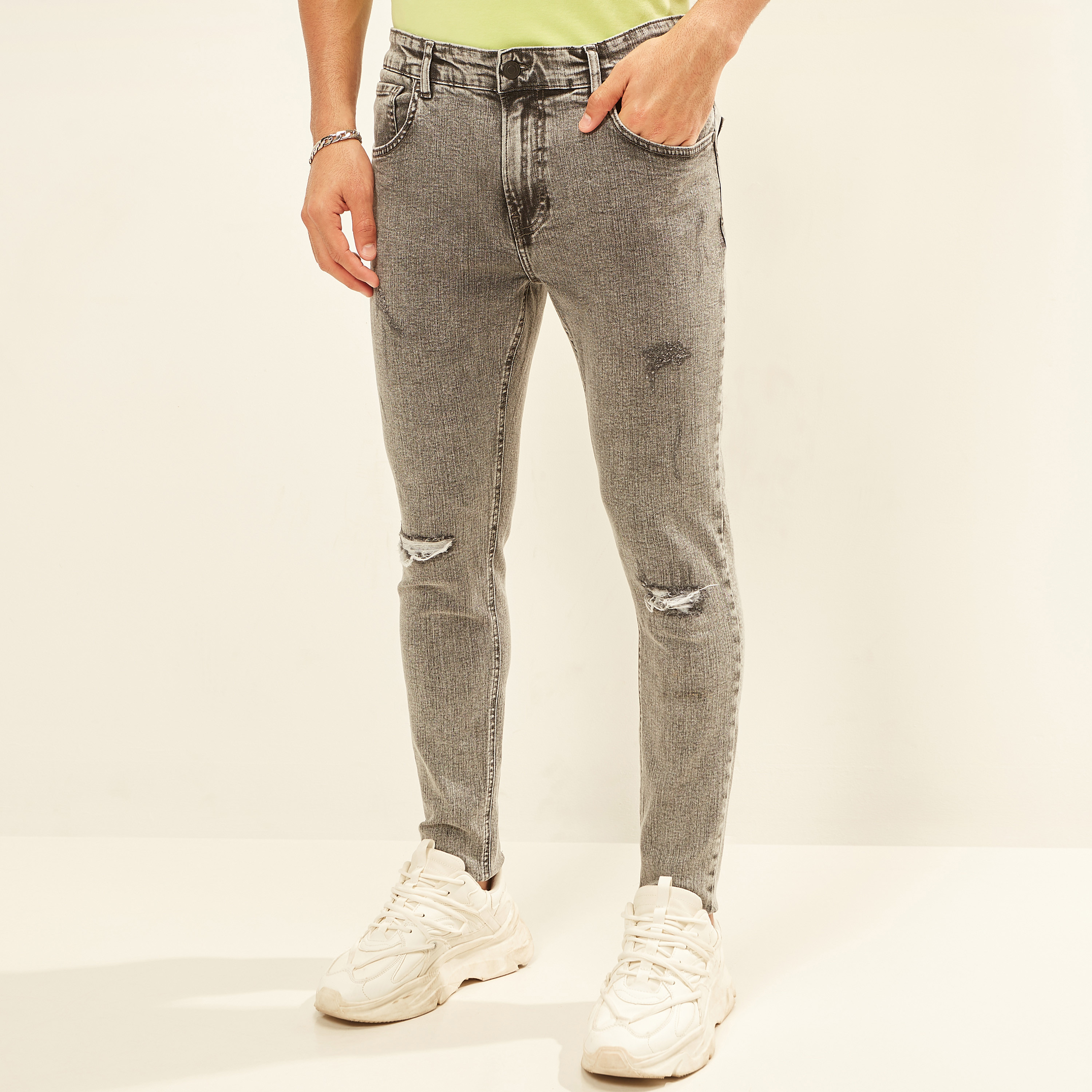 Bershka Petite high waist ankle length skinny jean in grey | ASOS