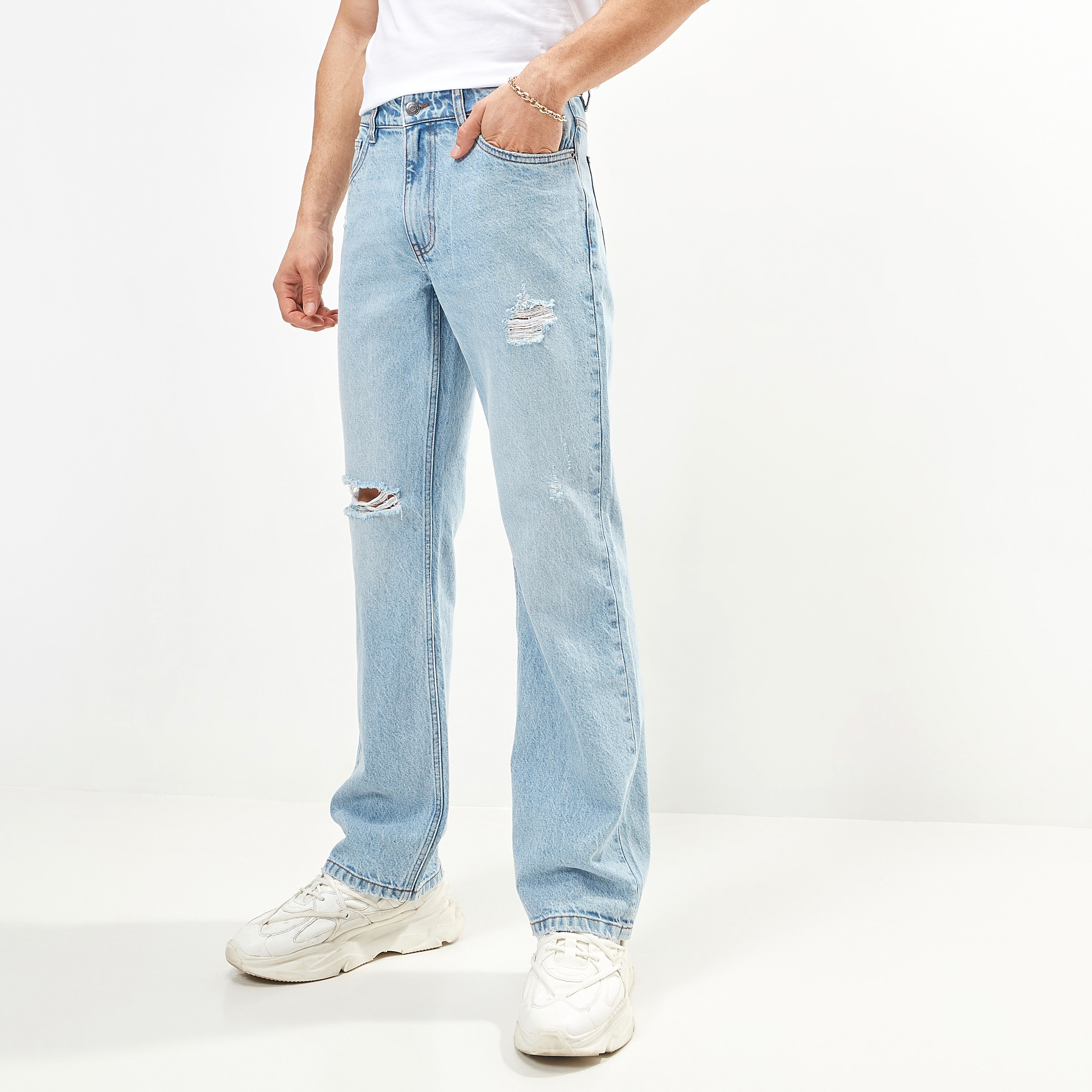 Buy Light Blue Low Rise Liam Torn Skinny Jeans For Men Online