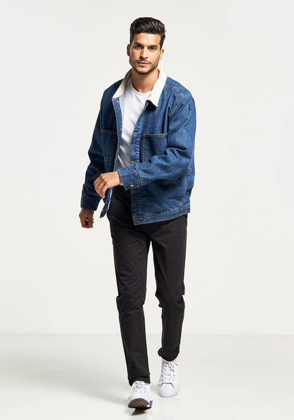 Solid Denim Jacket with Pockets and Button Closure