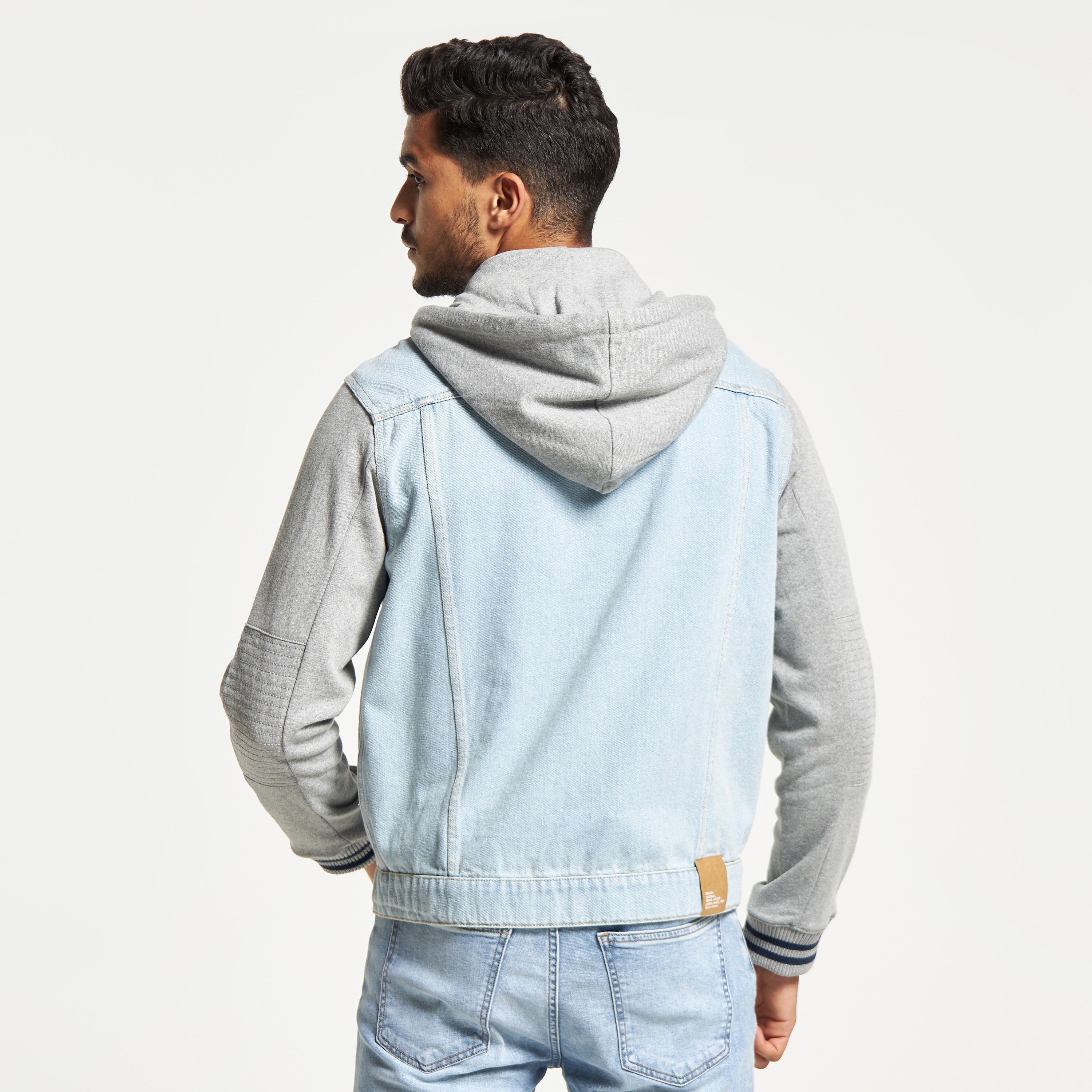 Buy Calvin Klein Jeans men spread collar textured long sleeve denim jacket  blue beige combo Online | Brands For Less