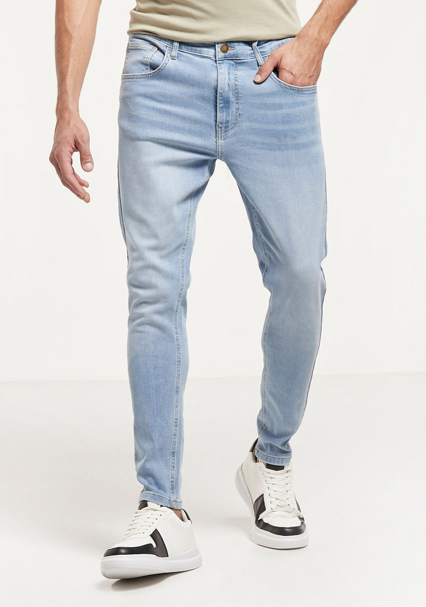 Buy Solid Skinny Fit Jeans with Button Closure and Pockets | Splash UAE