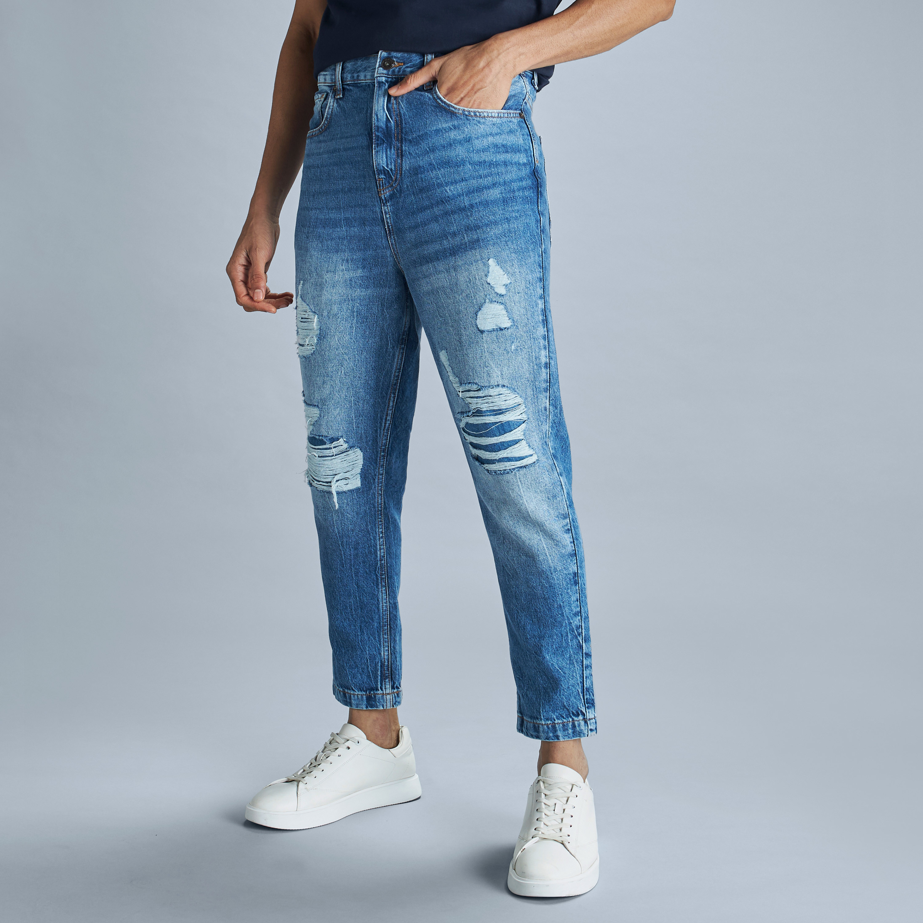 Mens ripped sale cropped jeans