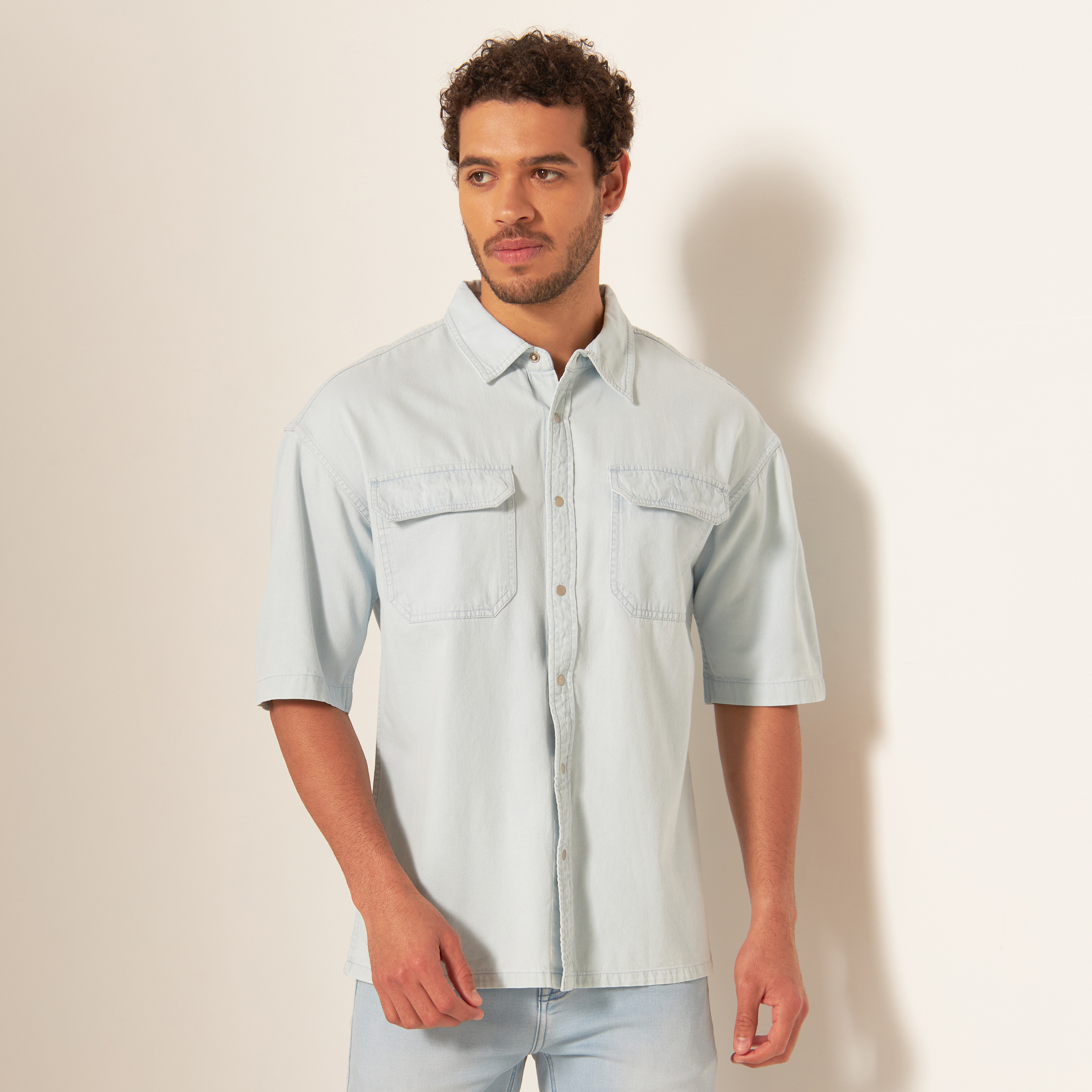 Buy Denim Shirt with Long Sleeves and Complete Placket | Splash Bahrain