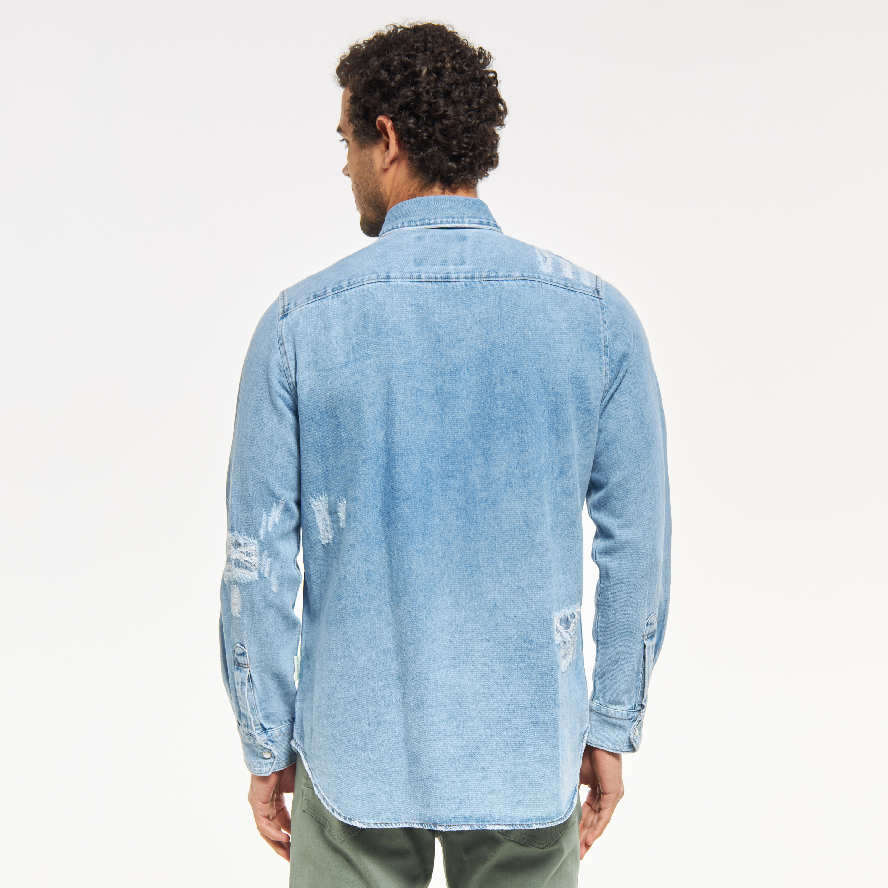 Distressed denim cheap shirt men