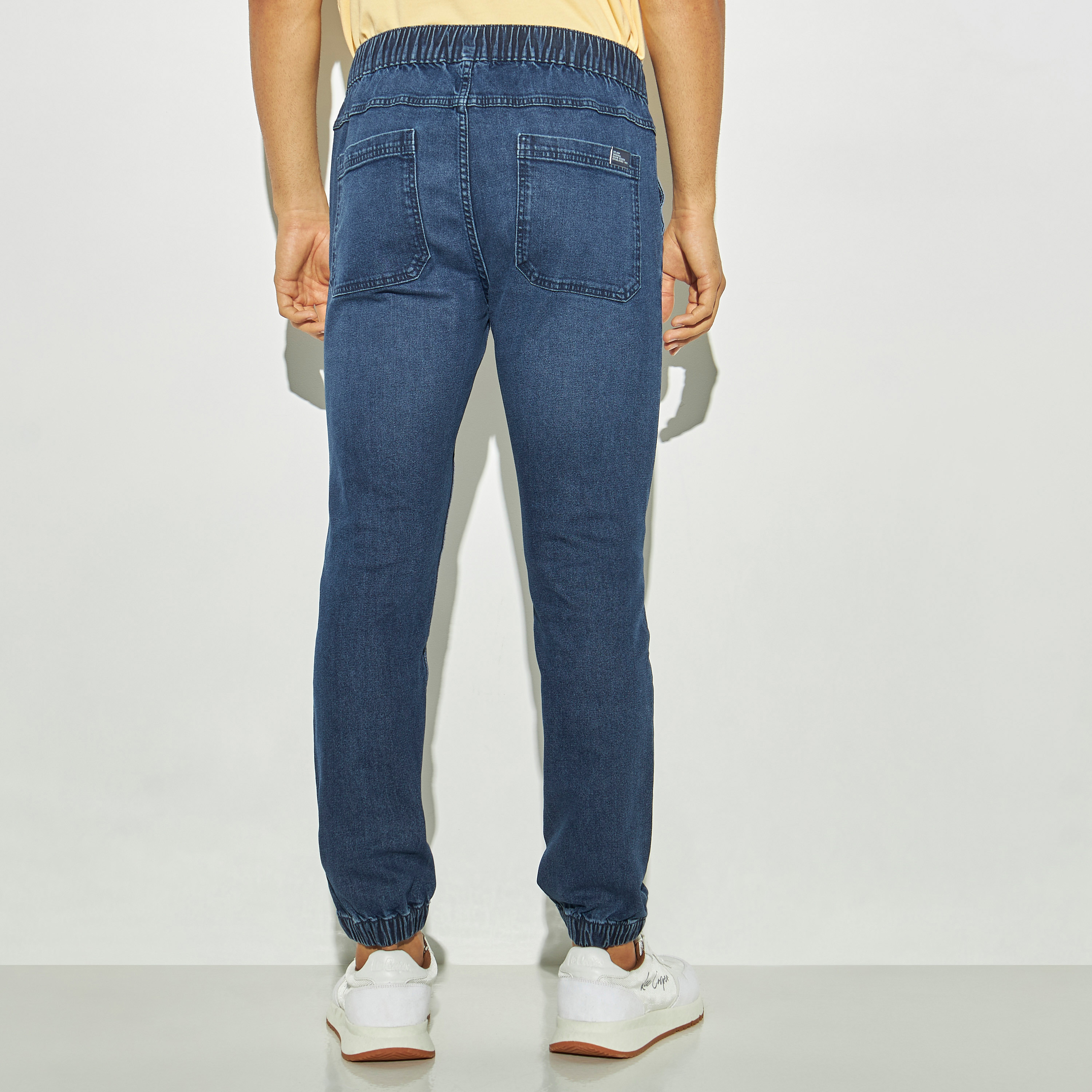 Relaxed Fit Solid Denim Joggers with Drawstring Closure and Pockets-men-clothing-bottoms-joggers-image-3