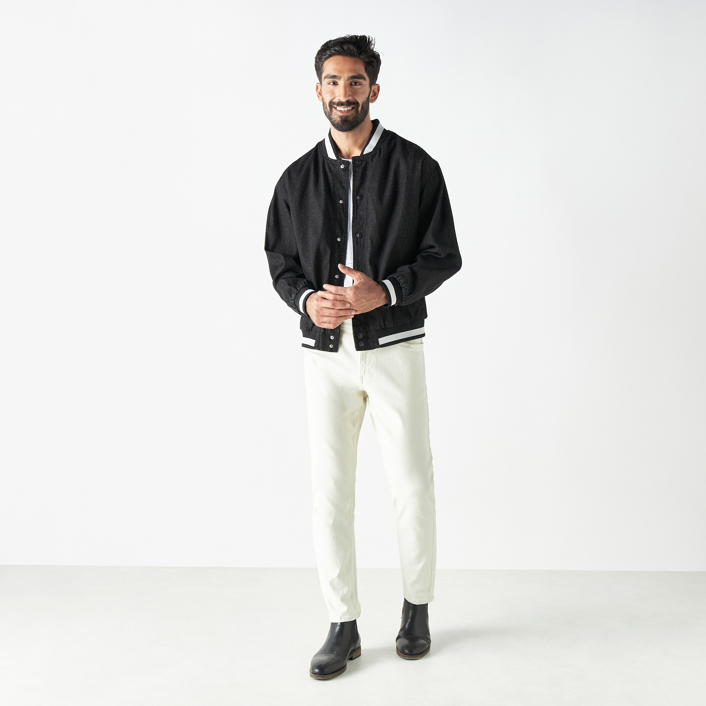 White denim bomber store jacket