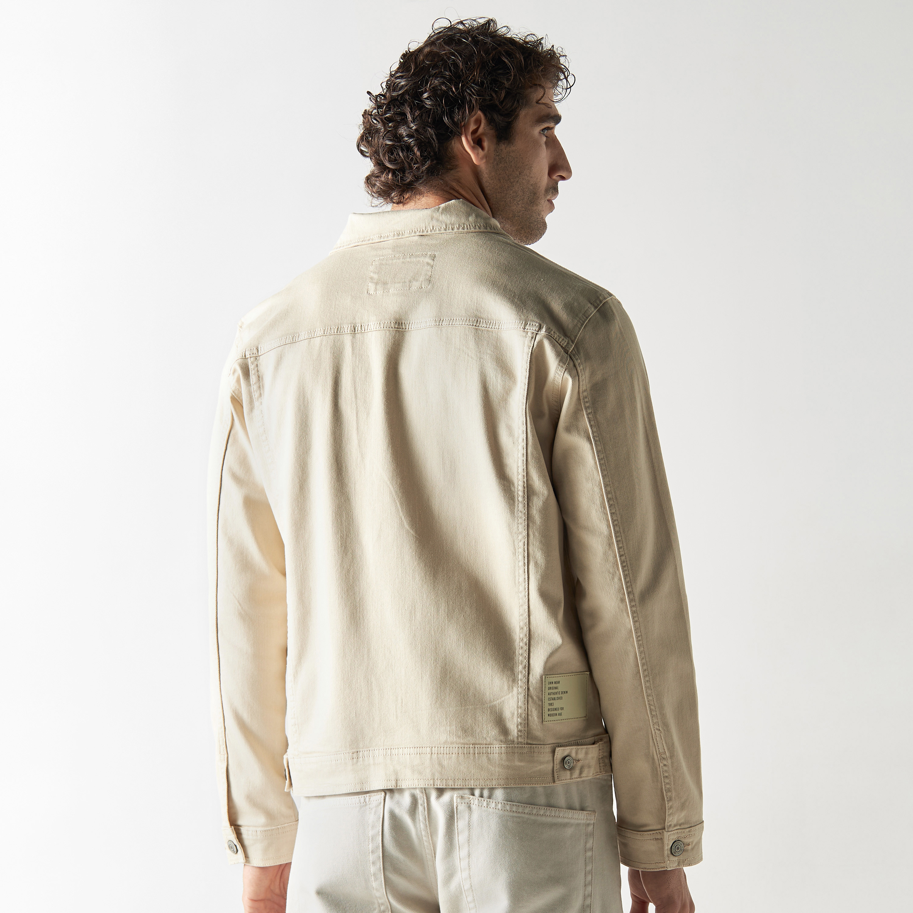 Buy CELIO Solid Beige Long Sleeves Denim Jacket Online