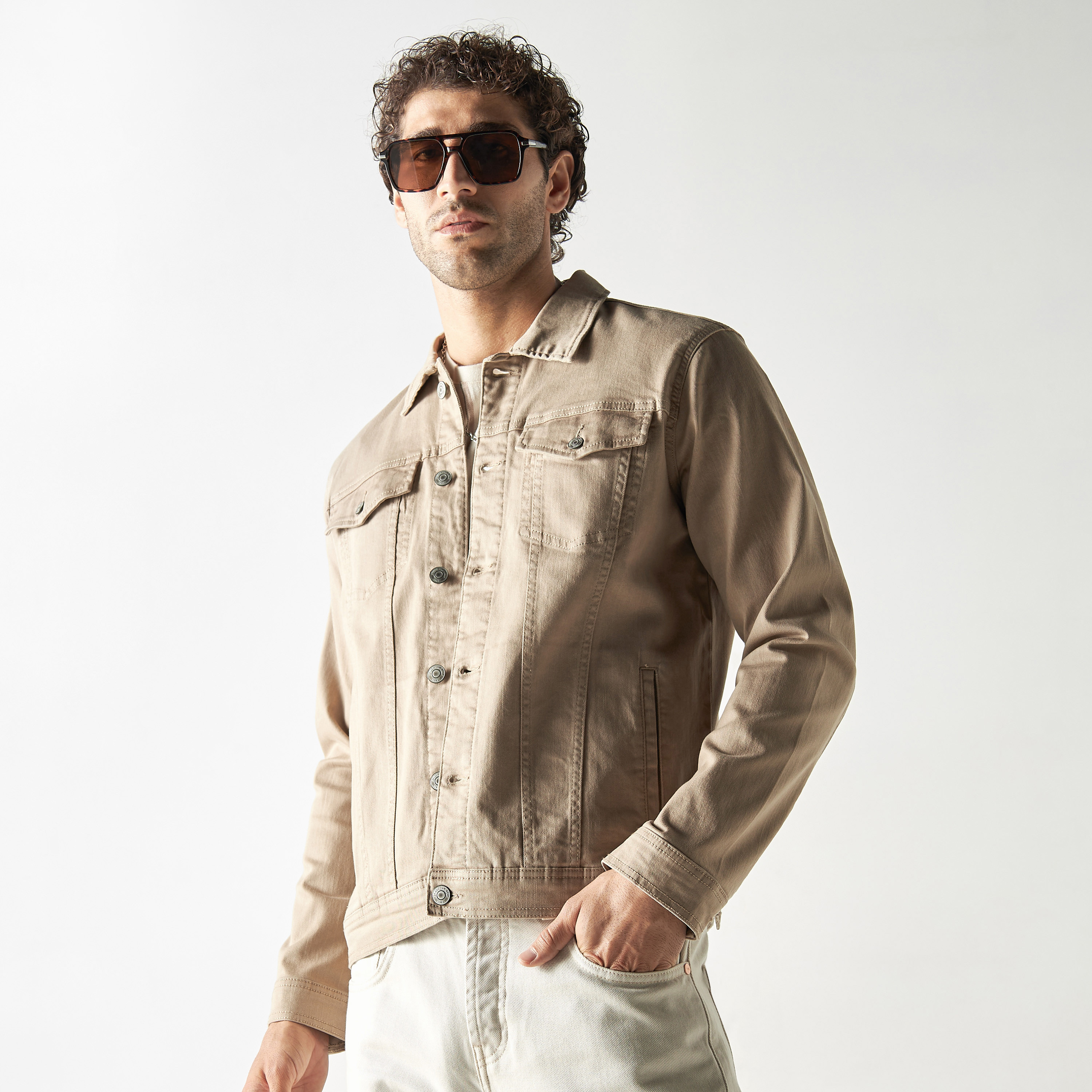 Men solid denim store jacket