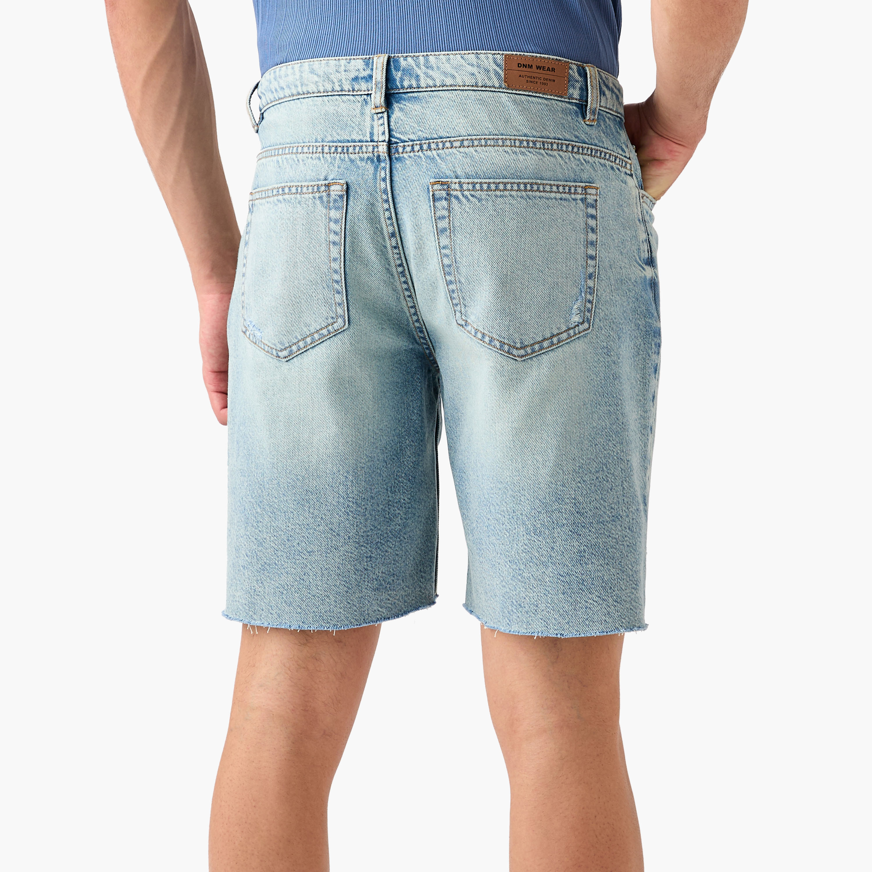 Distressed Denim Shorts with Pockets and Button Closure-men-clothing-bottoms-shorts-image-3