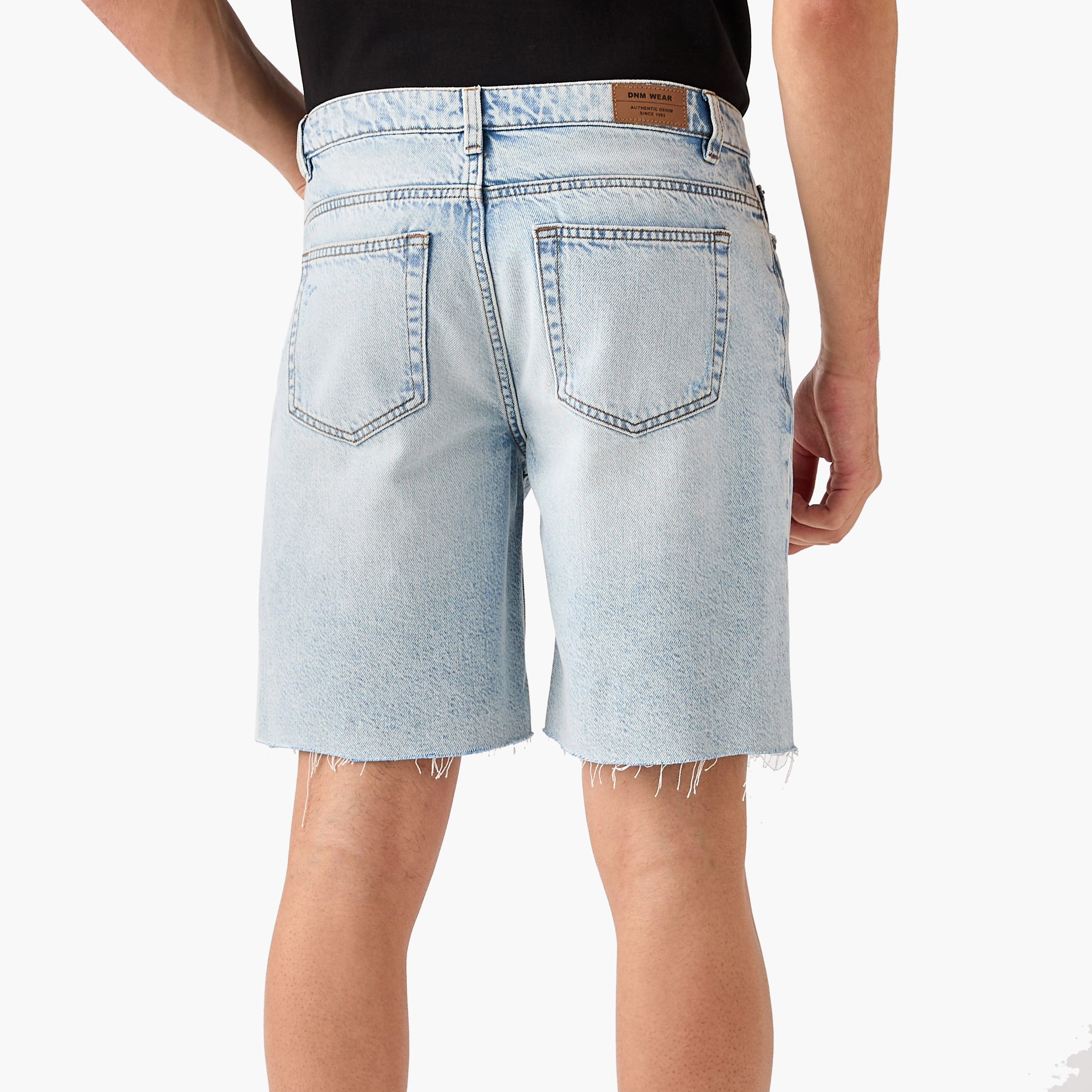 Distressed Denim Shorts with Pockets and Button Closure-men-clothing-bottoms-shorts-image-3