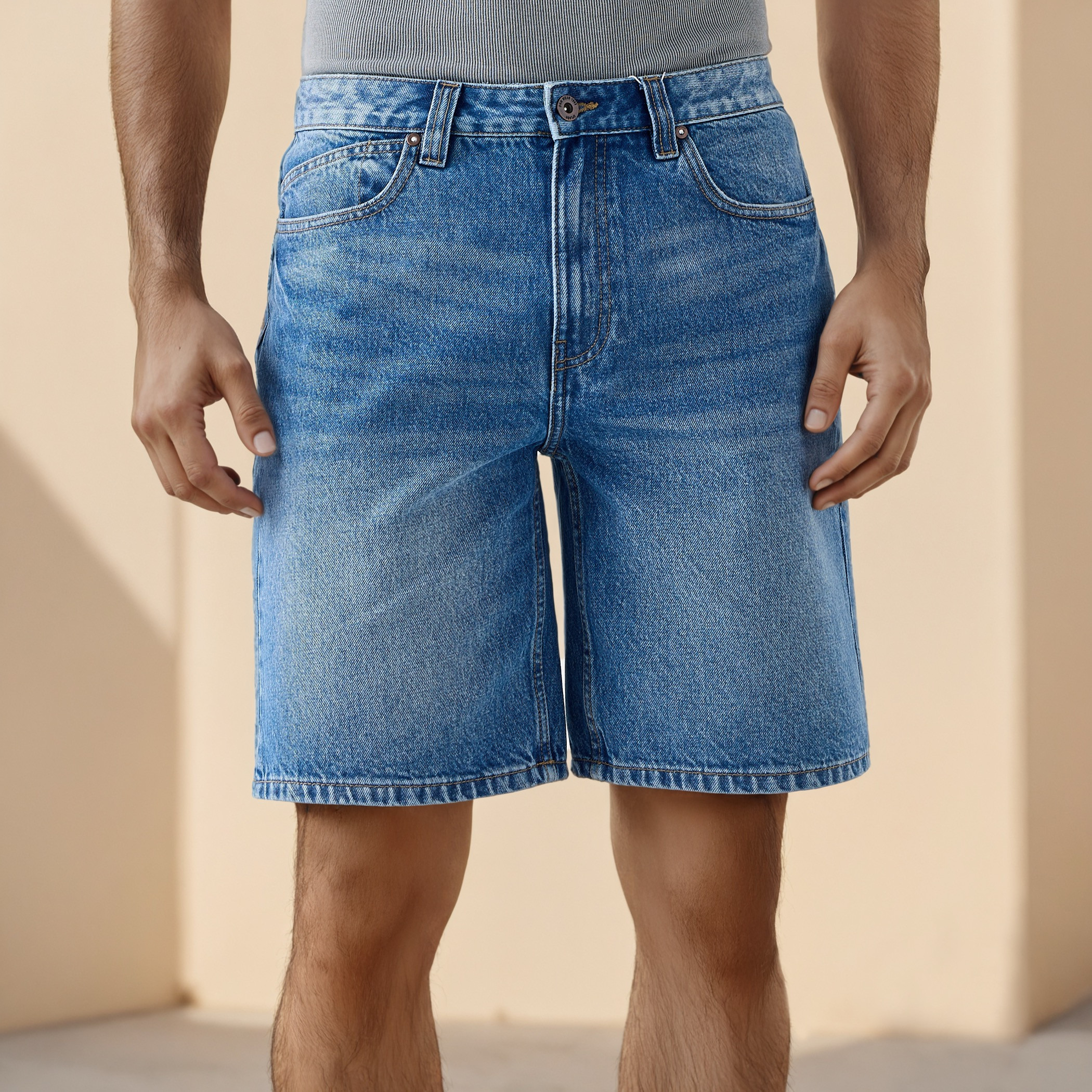Denim Shorts with Button Closure and Pockets-men-clothing-bottoms-shorts-image-1