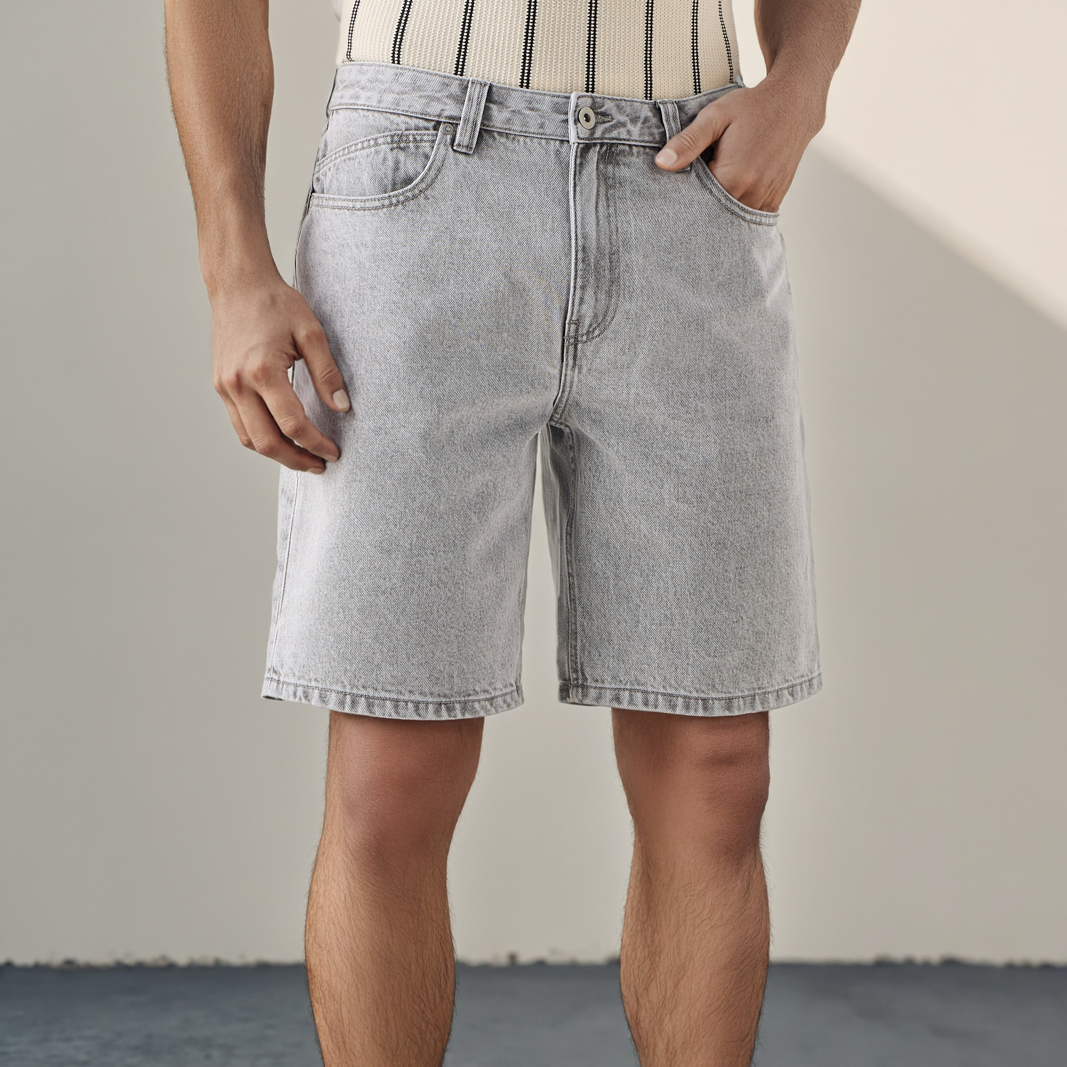 Denim Shorts with Button Closure and Pockets-men-clothing-bottoms-shorts-image-1