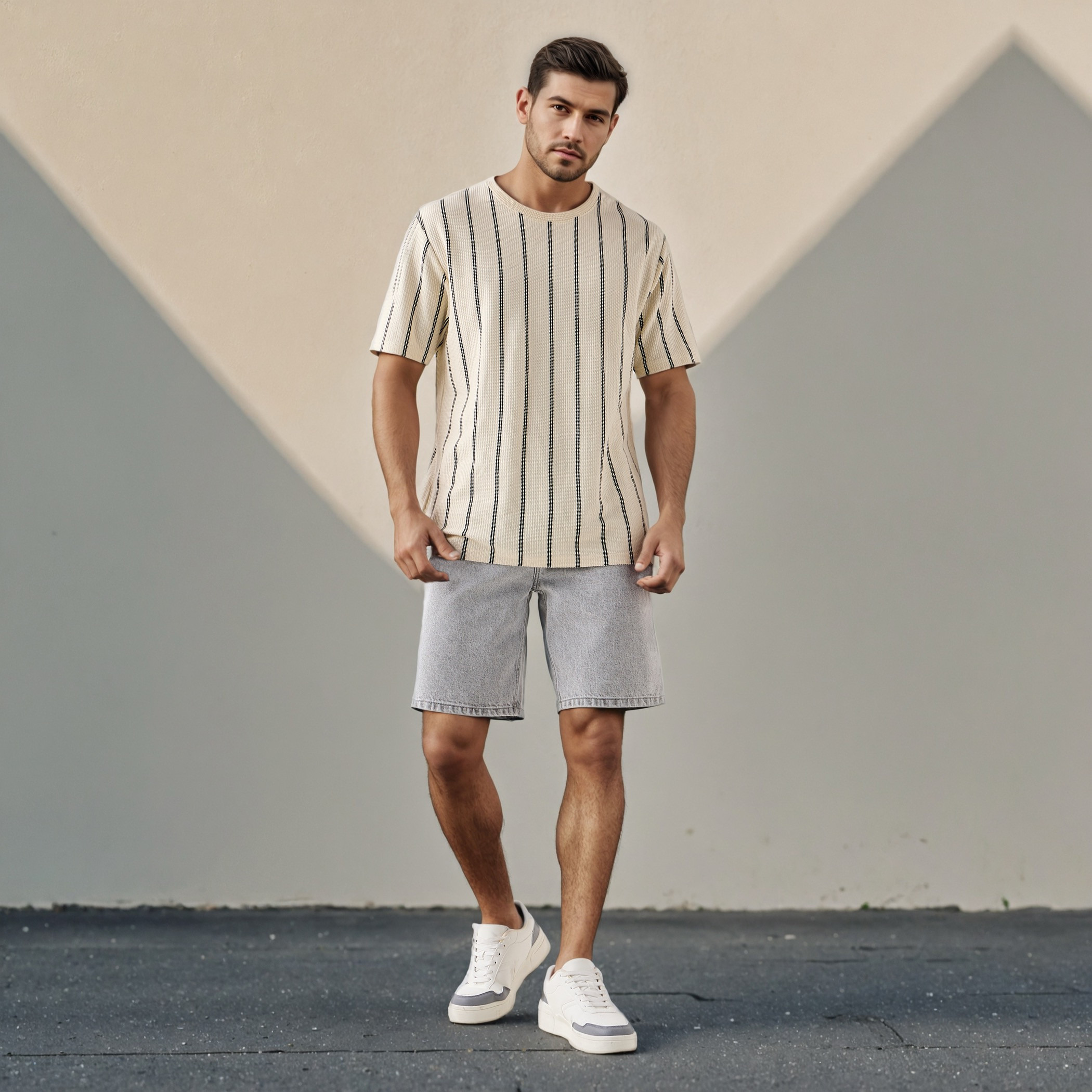 Denim Shorts with Button Closure and Pockets-men-clothing-bottoms-shorts-image-2