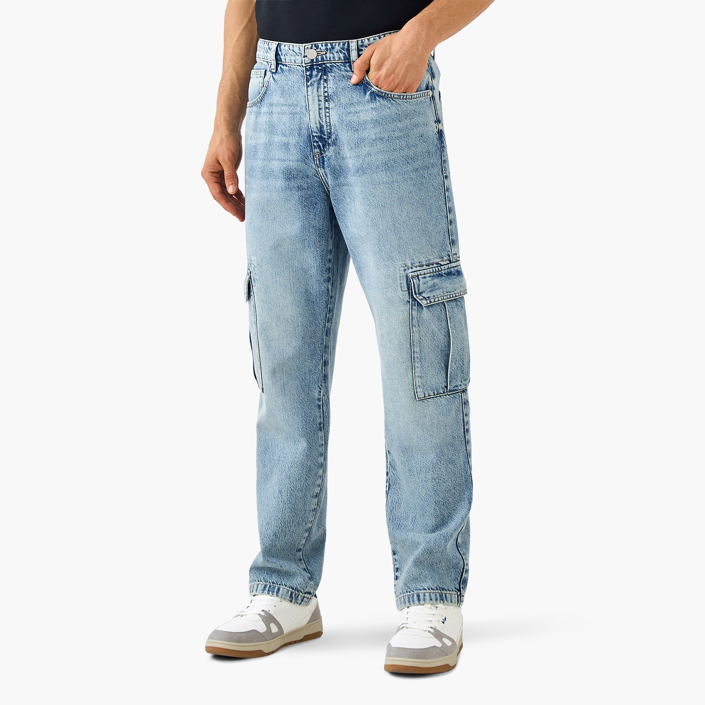 Straight Fit Full Length Cargo Jeans-men-clothing-bottoms-jeans-image-1