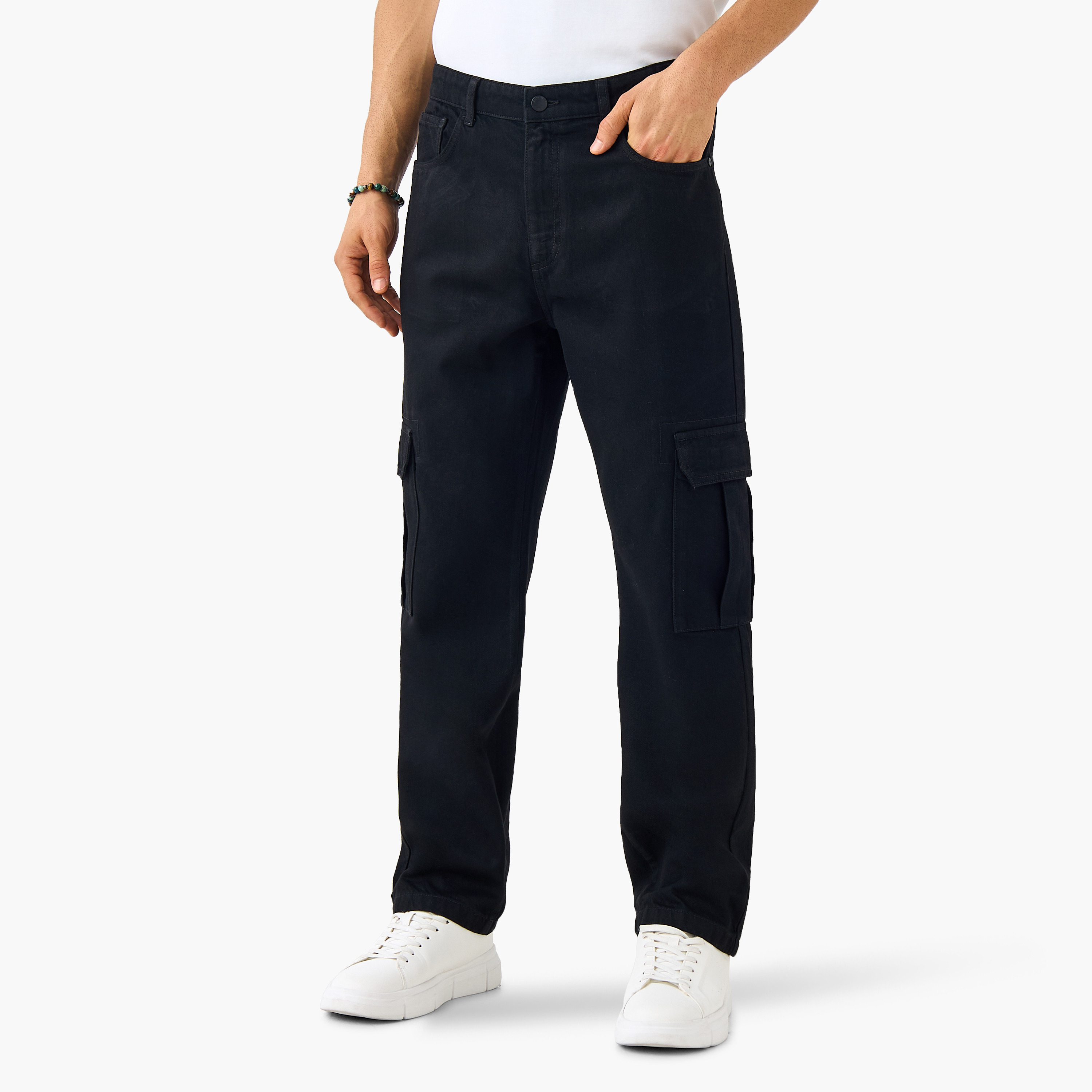 Straight Fit Full Length Cargo Jeans-men-clothing-bottoms-jeans-image-1