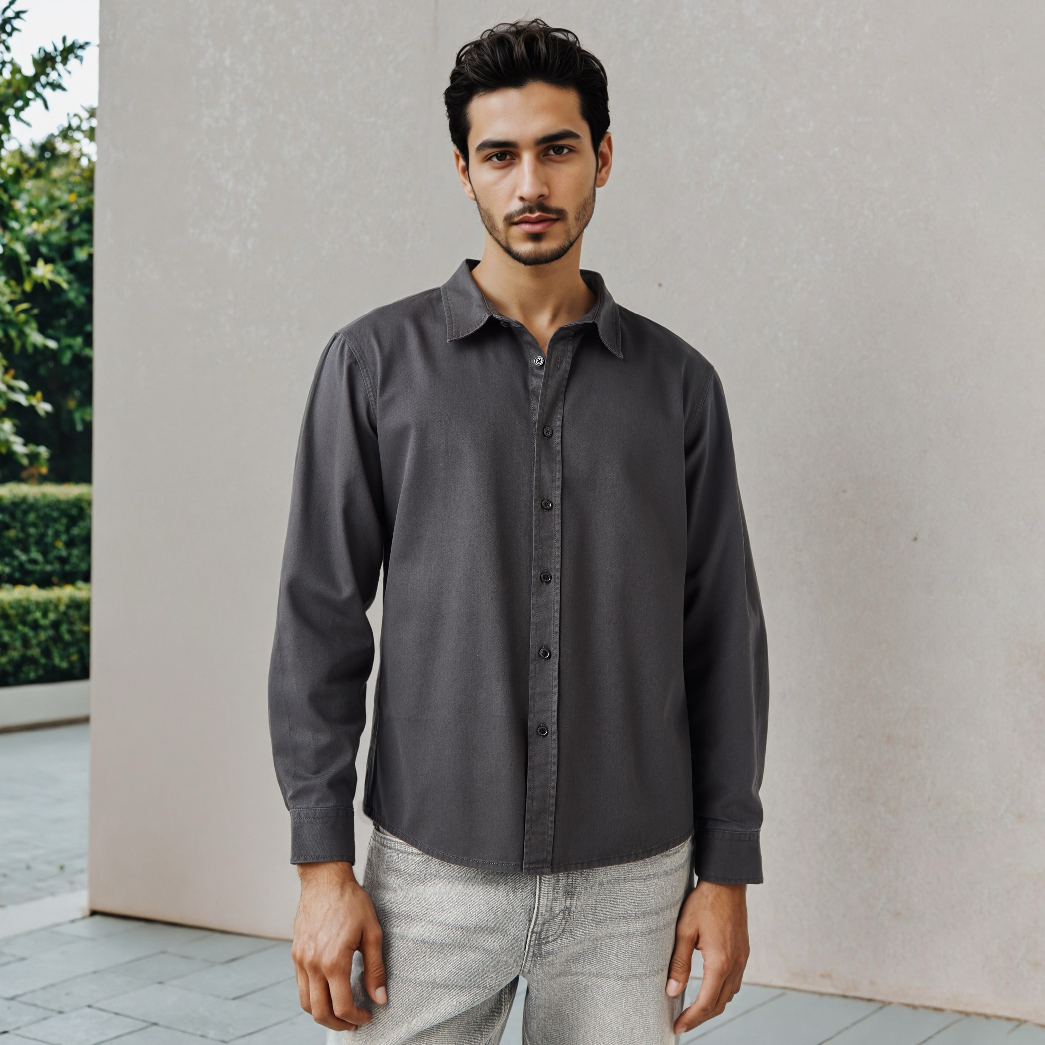 قميص بقصة عادية وأكمام طويلة-men-clothing-shirts-image-1