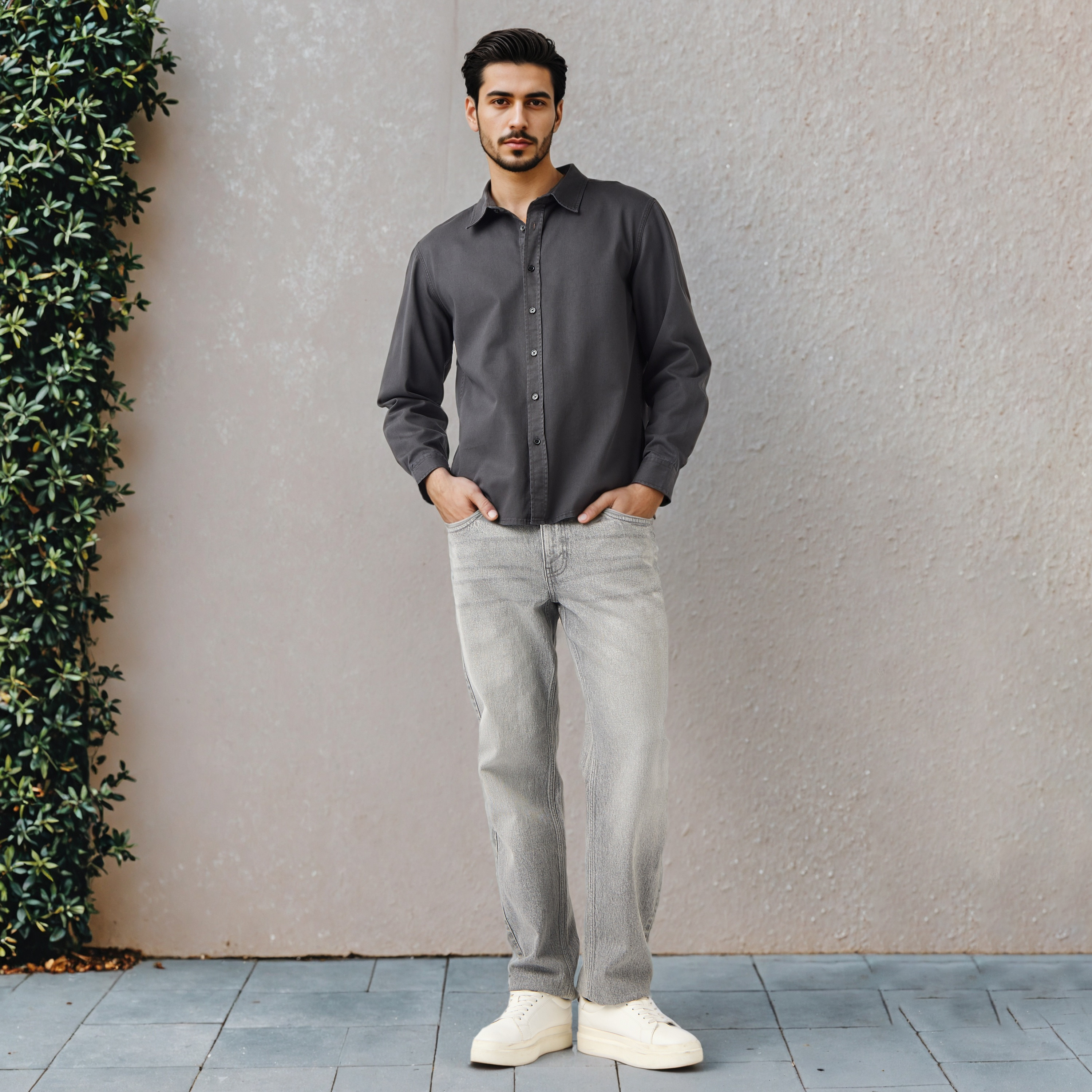 قميص بقصة عادية وأكمام طويلة-men-clothing-shirts-image-2