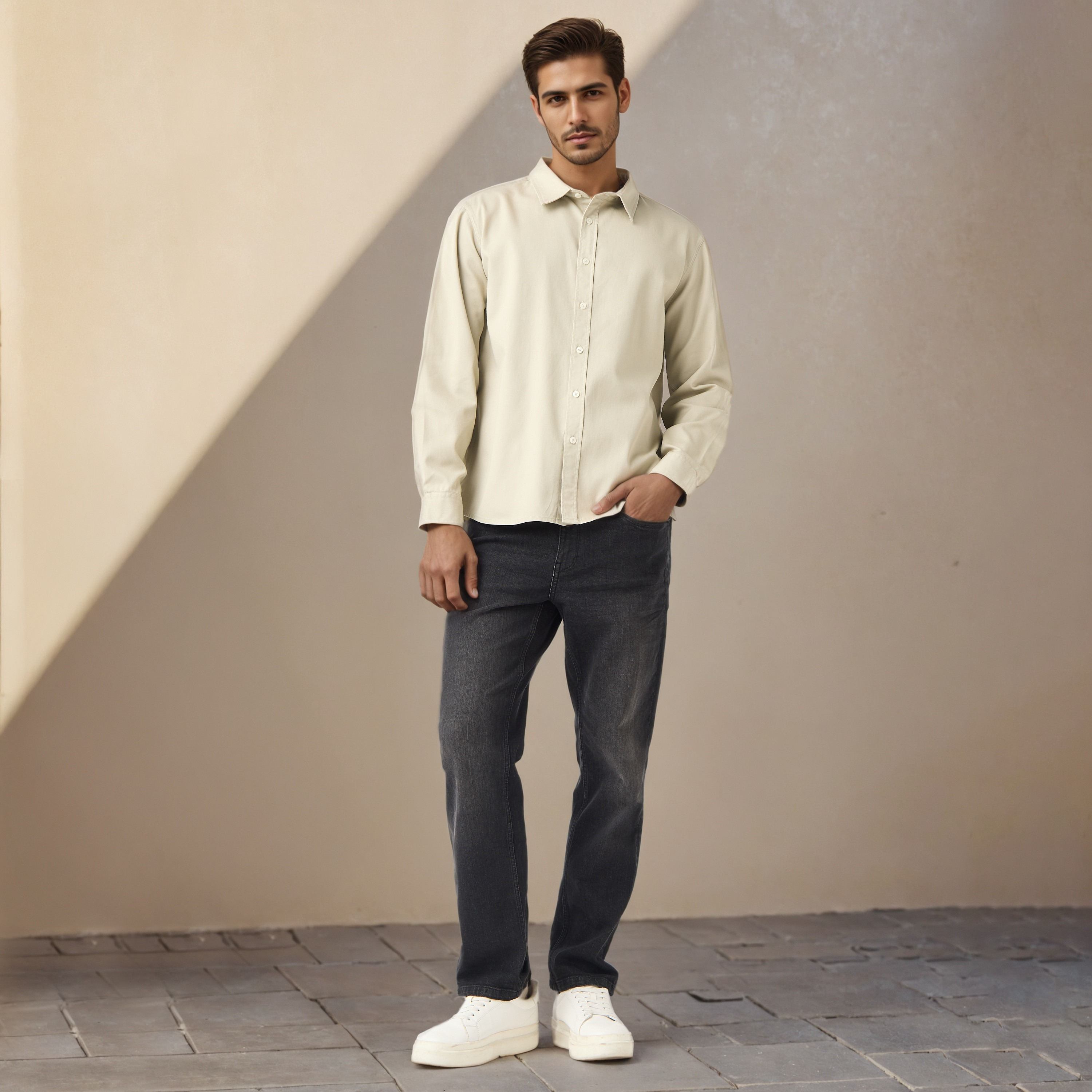 قميص بقصة عادية وأكمام طويلة-men-clothing-shirts-image-2