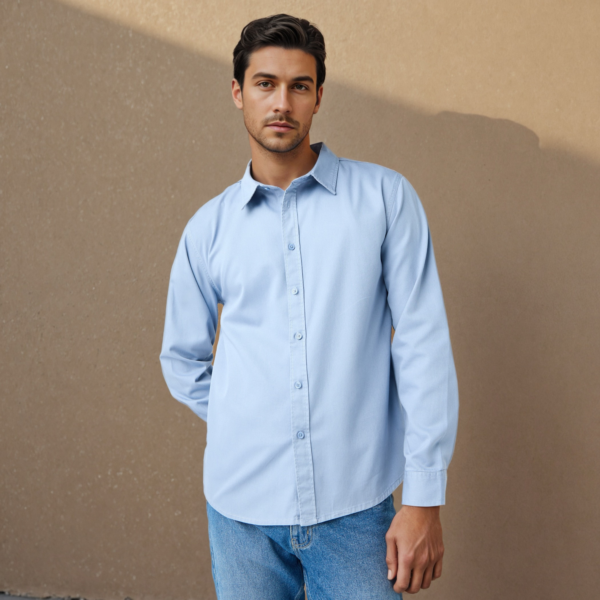 قميص بقصة عادية وأكمام طويلة-men-clothing-shirts-image-1
