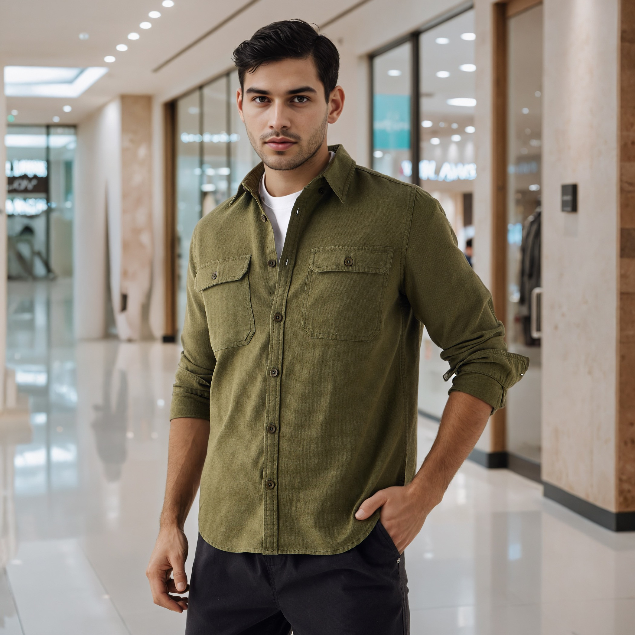 قميص دينم بأكمام طويلة وجيب بطية-men-clothing-shirts-image-1