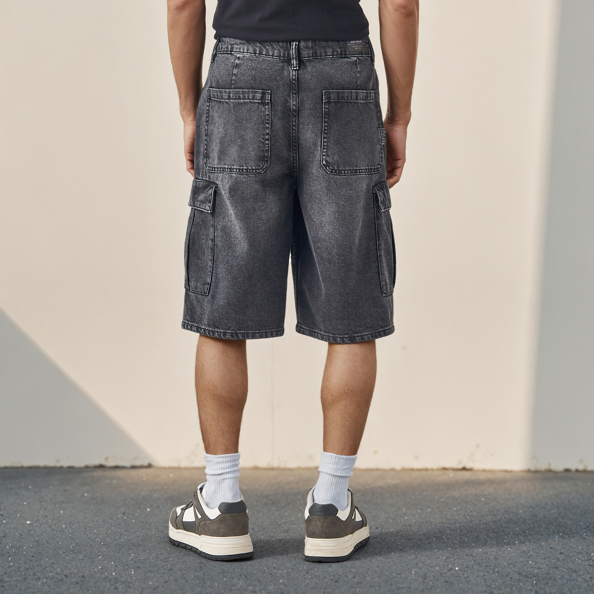 Plain Denim Cargo Shorts with Pockets-men-clothing-bottoms-shorts-image-3