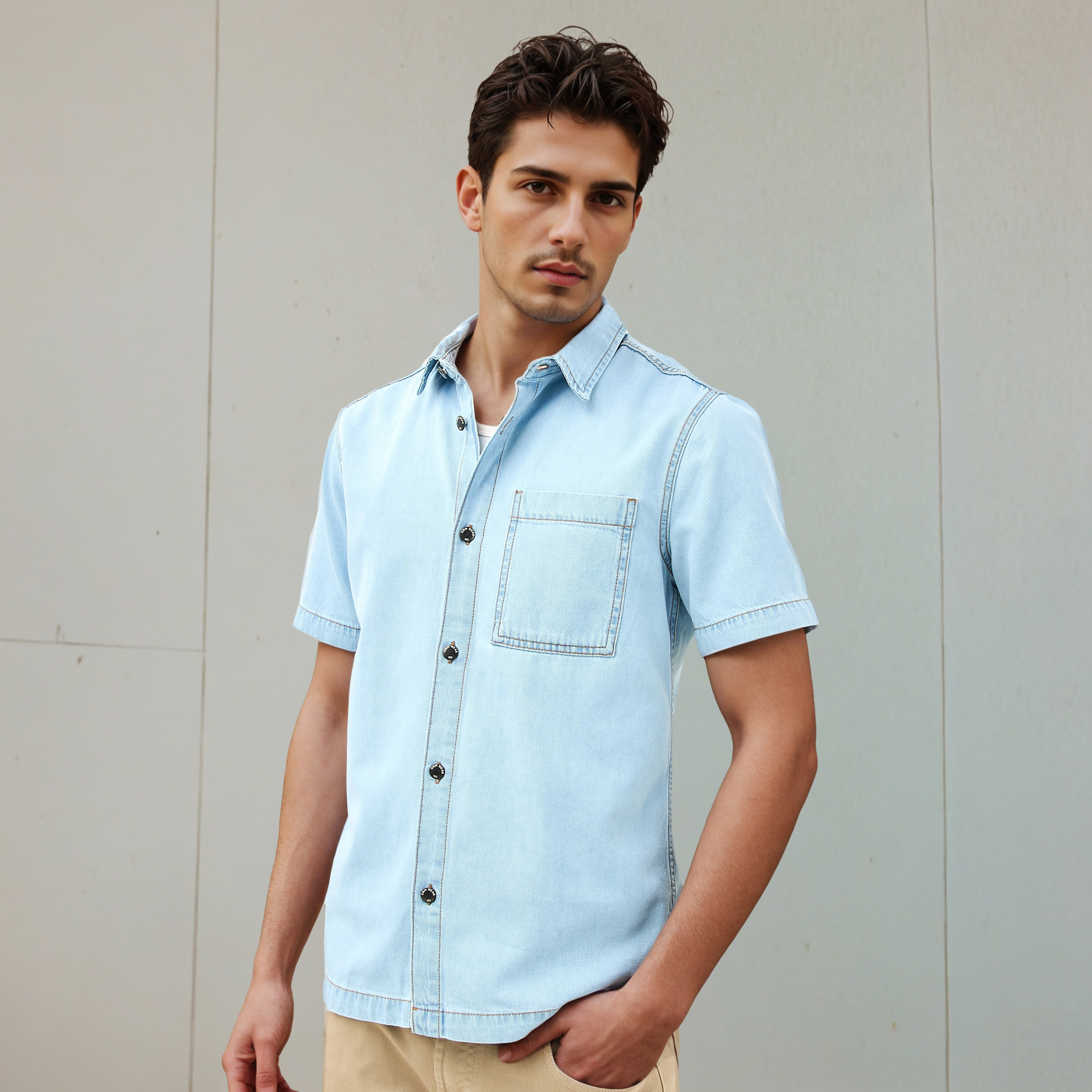 قميص بقصة مريحة وجيب-men-clothing-shirts-image-1