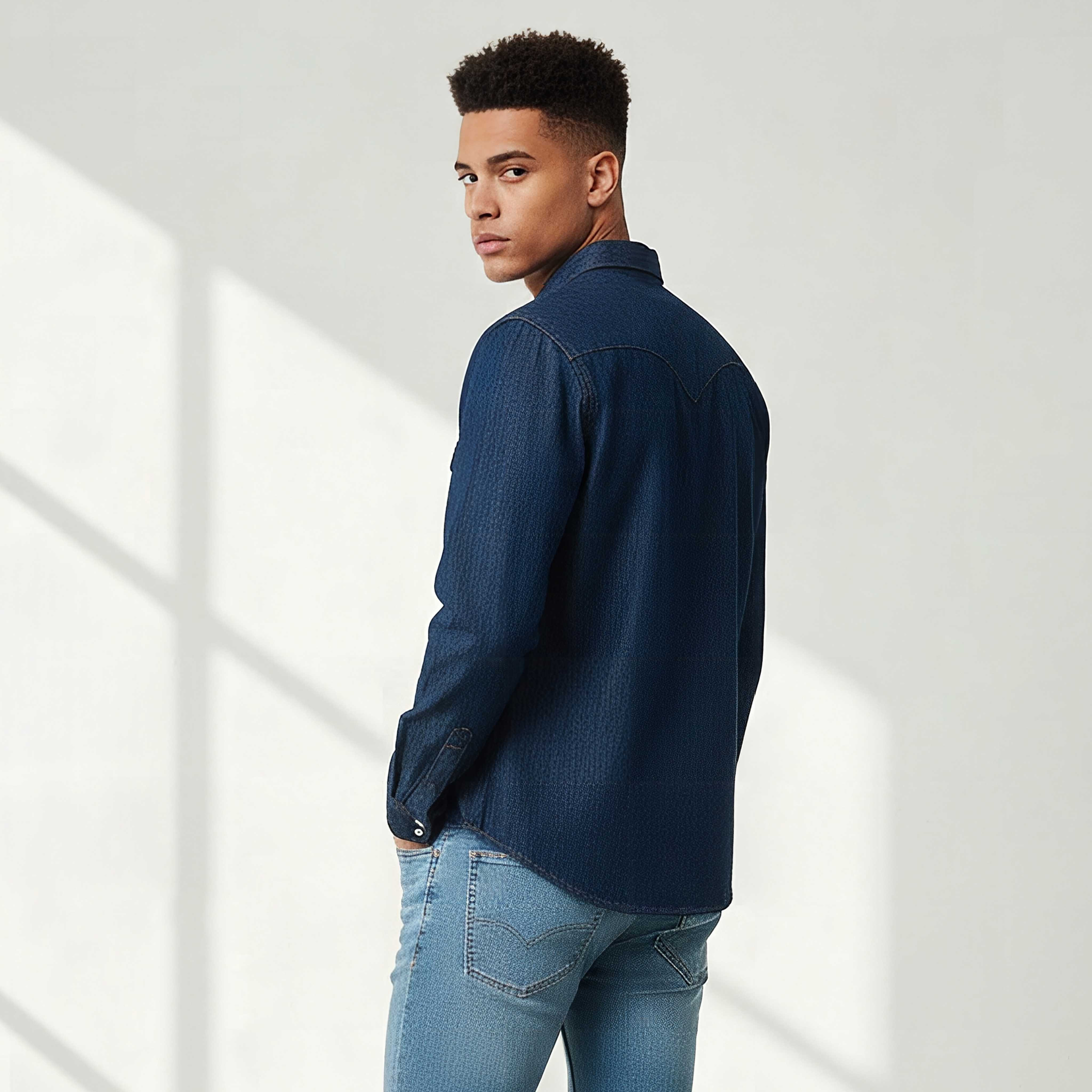 قميص دينم بياقة وقصّة عادية وأكمام طويلة للرجال-men-clothing-shirts-image-3