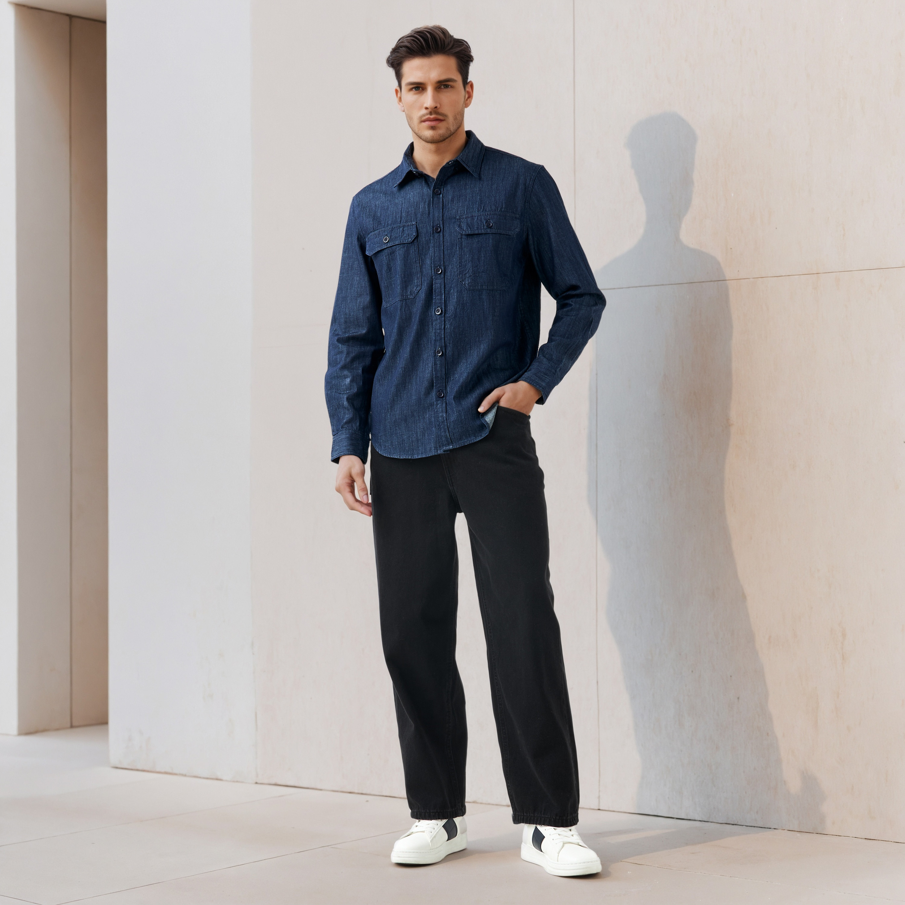 قميص بقصة عادية من مزيج الكتان-men-clothing-shirts-image-2