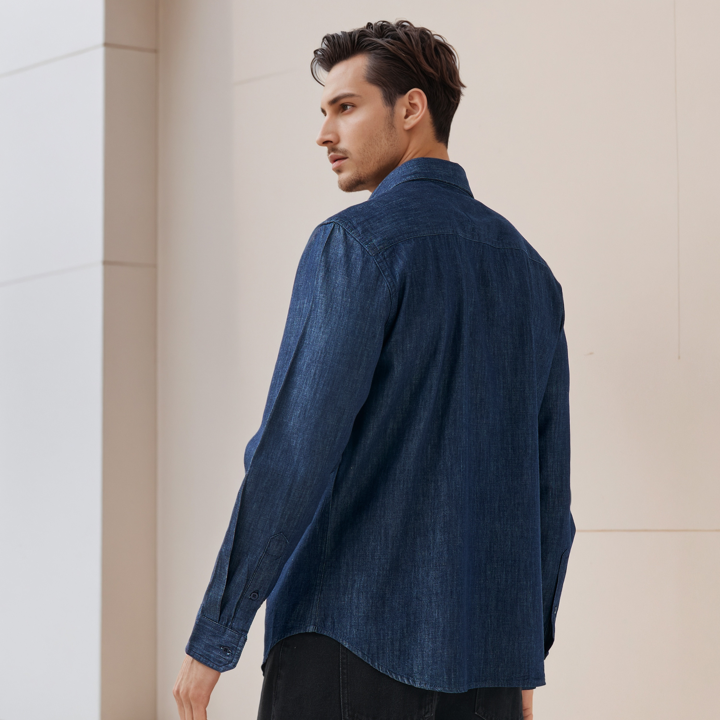 قميص بقصة عادية من مزيج الكتان-men-clothing-shirts-image-3