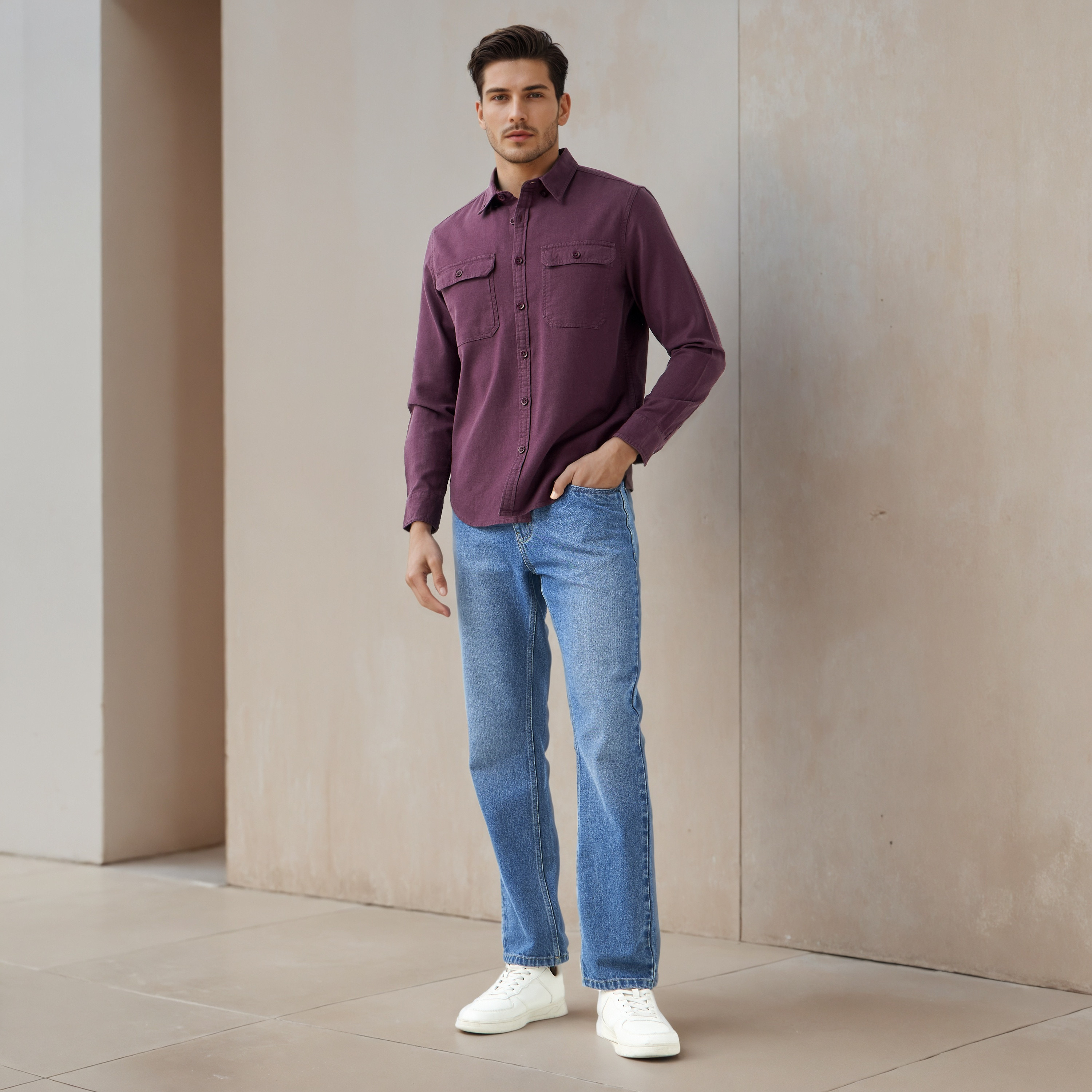 قميص بقصة عادية من مزيج الكتان-men-clothing-shirts-image-2