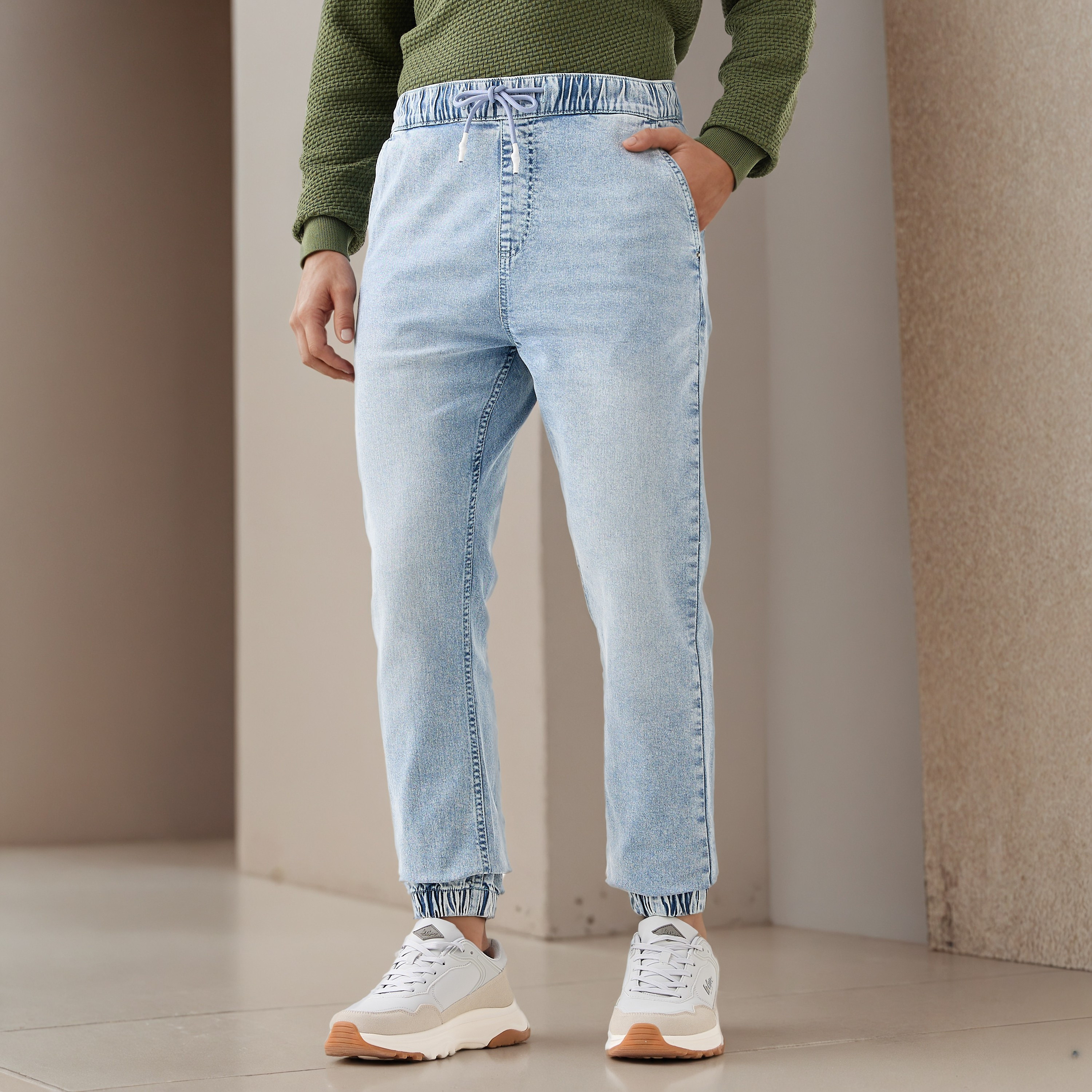Regular Fit Drawstring Waist Denim Joggers-men-clothing-bottoms-joggers-image-1