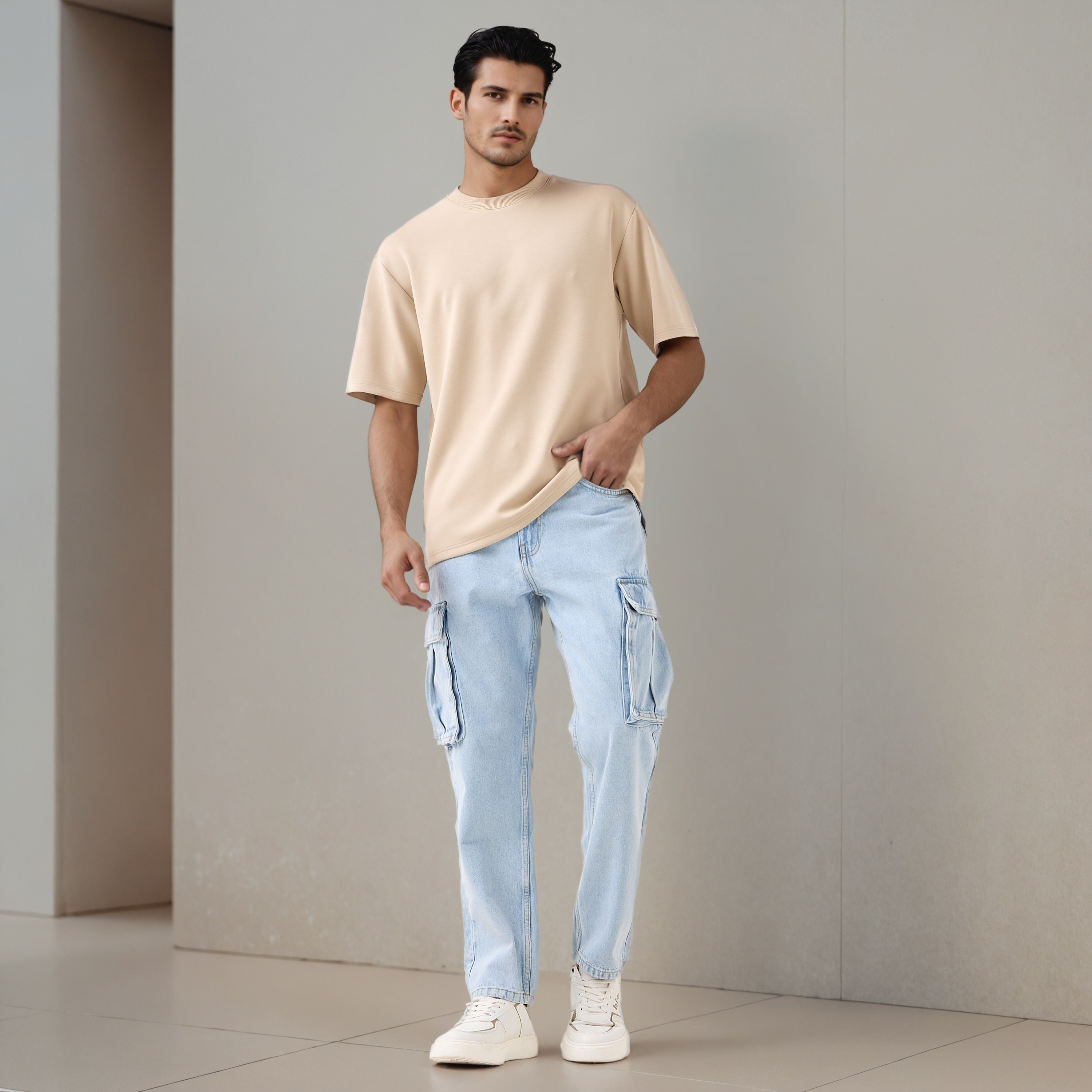 Men Straight Fit Mid-Rise Cargo Jeans-men-clothing-bottoms-jeans-image-2