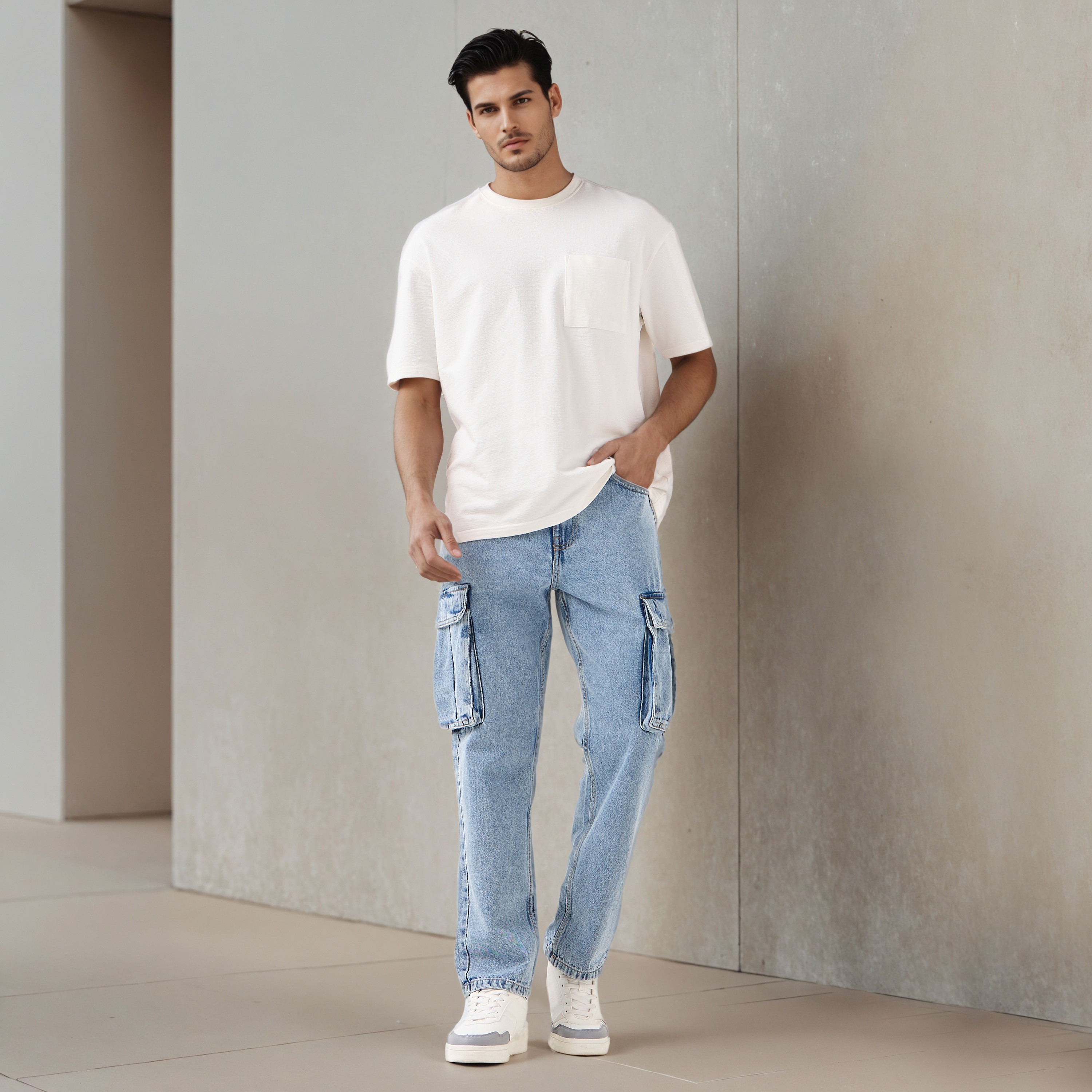 Men Straight Fit Mid-Rise Cargo Jeans-men-clothing-bottoms-jeans-image-2