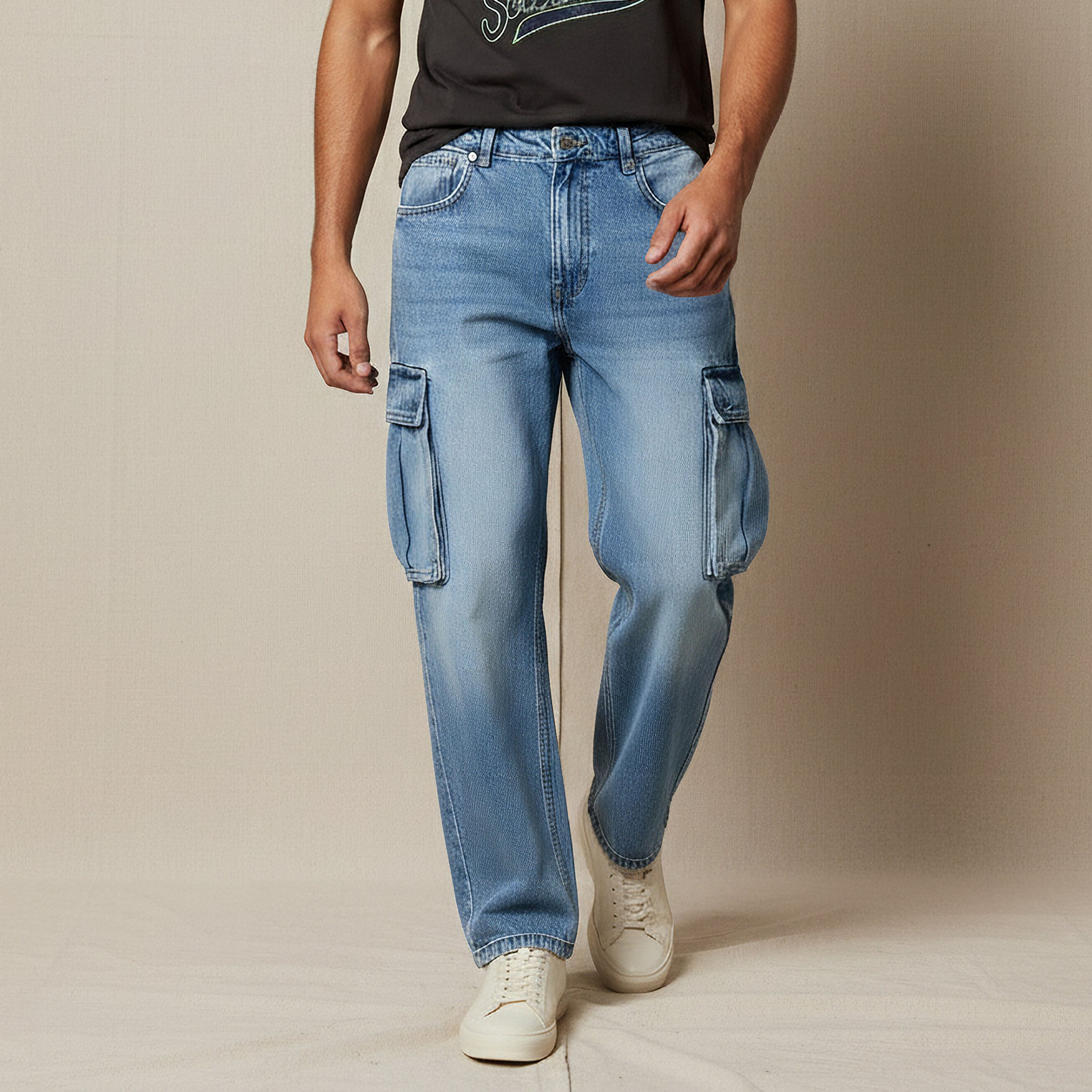 Men Regular Fit Mid-Rise Cargo Jeans-men-clothing-bottoms-jeans-image-1
