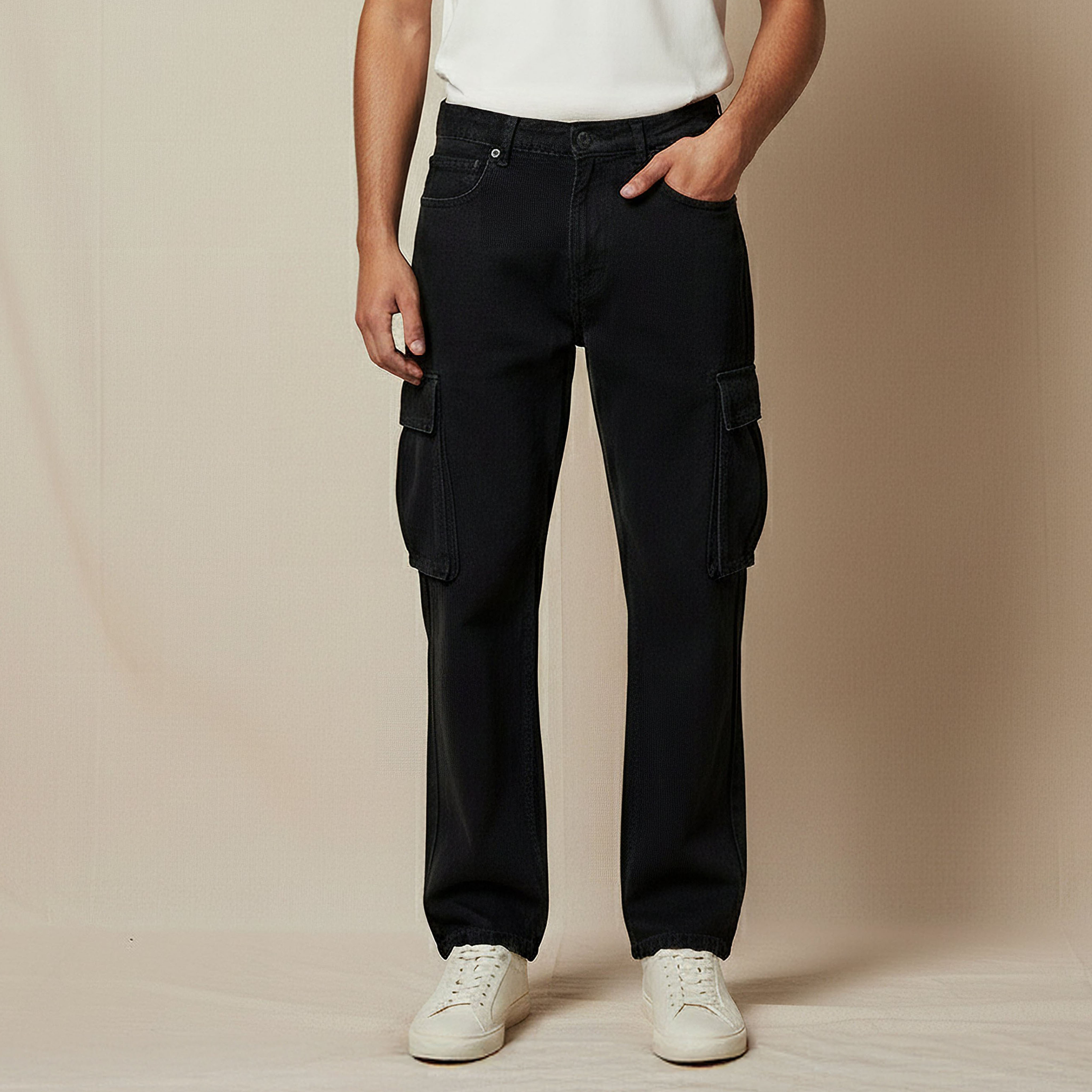 Men Regular Fit Mid-Rise Cargo Jeans-men-clothing-bottoms-jeans-image-1