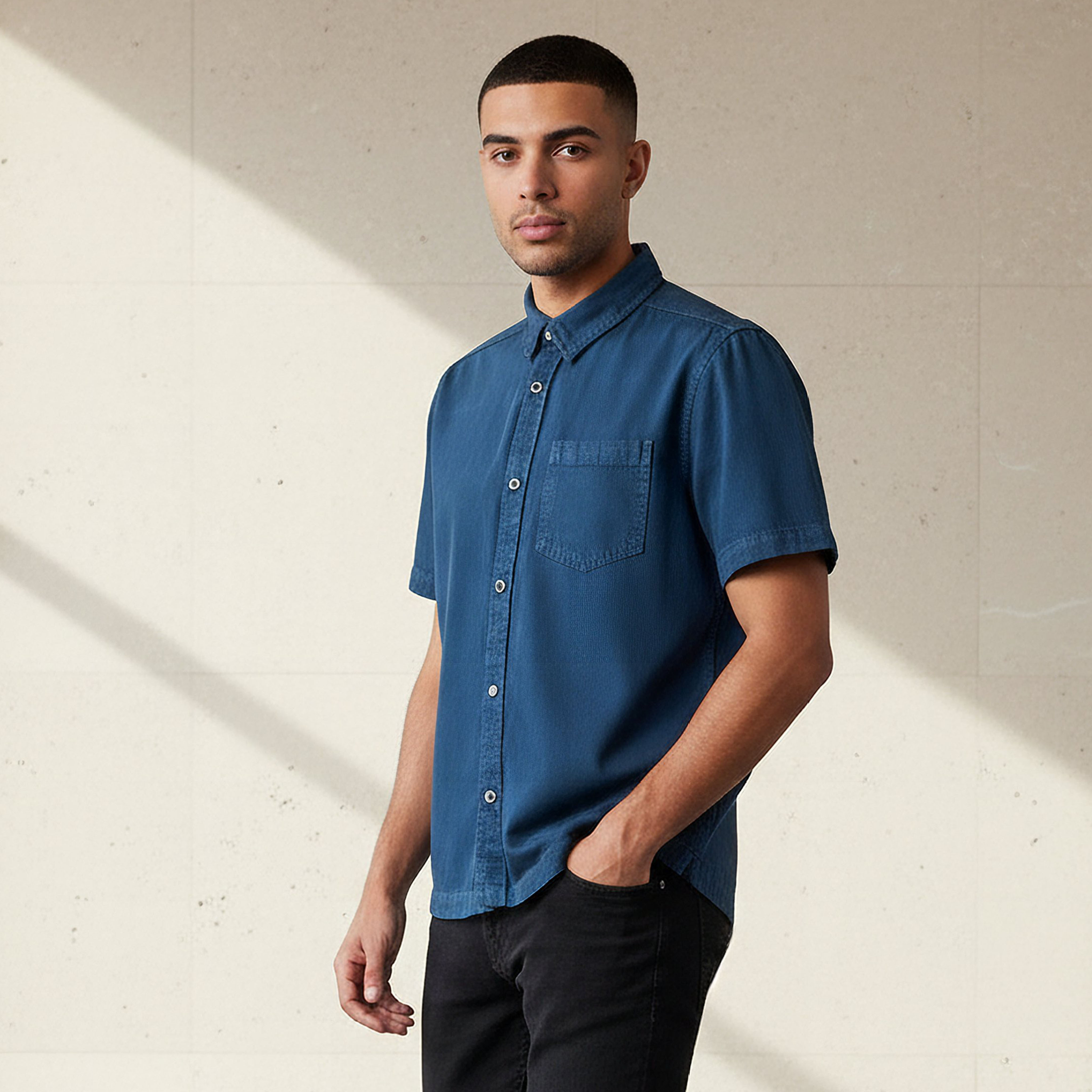 Men Regular Fit Collared Short Sleeve Shirt-men-clothing-shirts-image-1